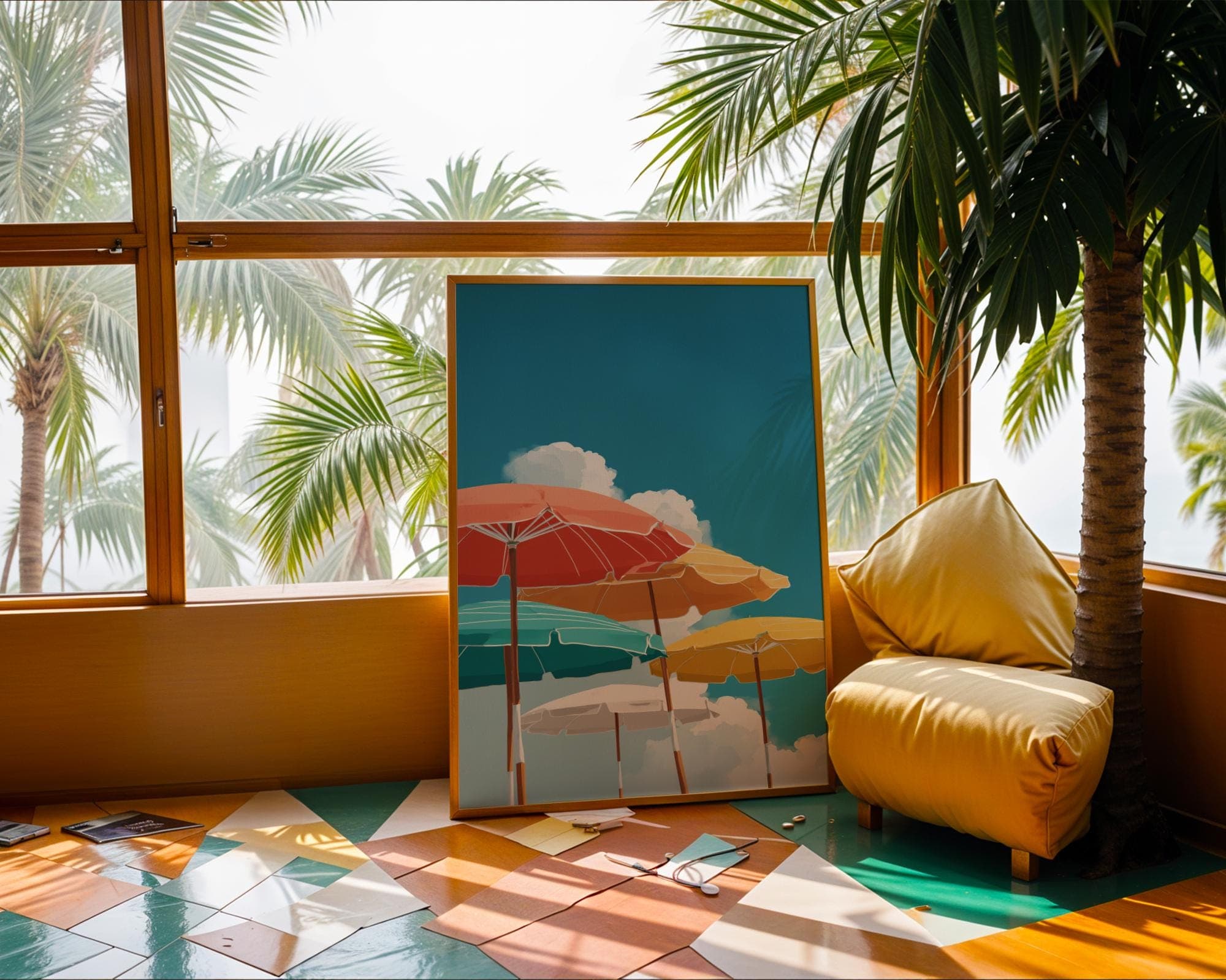 Retro Beach Umbrella Print: Colorful Coastal Wall Art (Digital Download - view 2