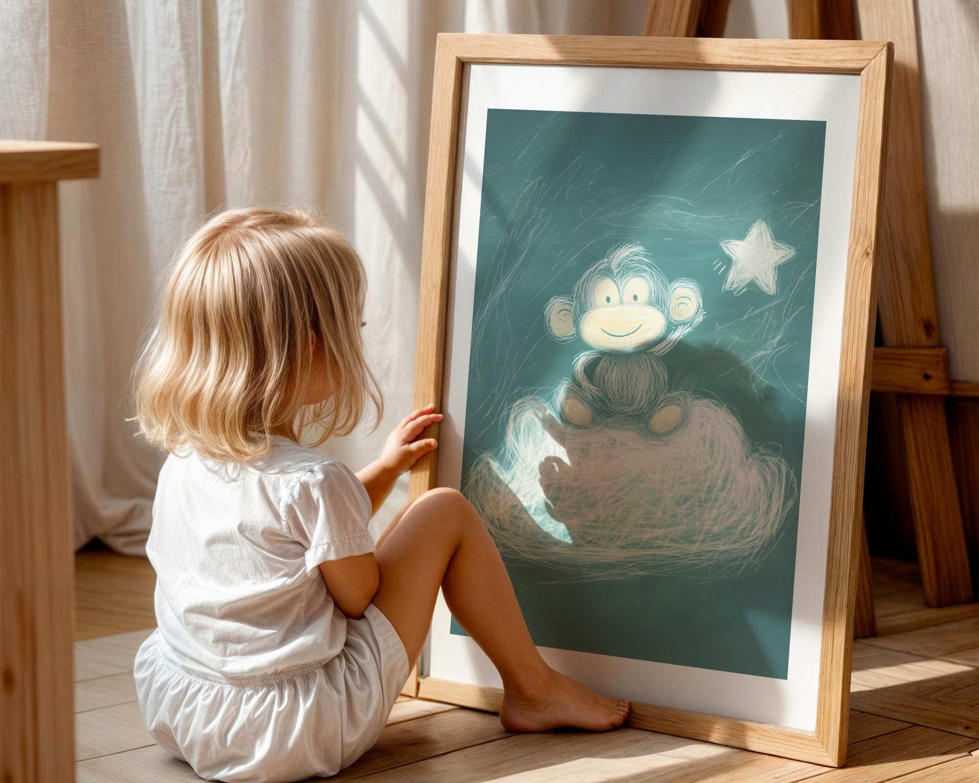 Chalkboard Monkey Nursery Wall Art, Baby Monkey Wall Art, Cute Baby Room Decor, Monkey Kids Room Poster, Printable Baby Monkey Art, UNFRAMED - view 4
