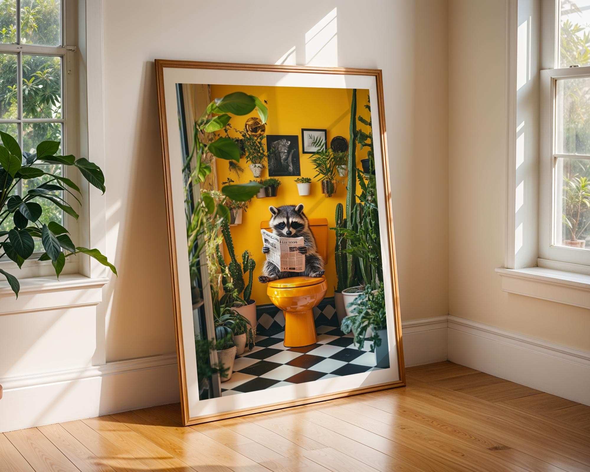 Cute Racoon on Toilet, Funny Bathroom Decor, Pintable Racoon, Funny Racoon Reading on Toilet, Humor Cute Racoon Poster, Kids Bathroom Prints - view 2
