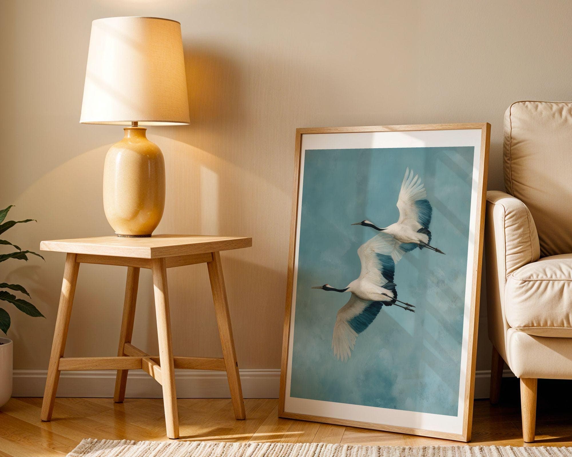 Japandi Crane Wall Art, Wabi-Sabi Decor | Twin Cranes in Flight, Calm Blues Print, Japandi Home Decor, Calming Wall Art, Digital Download - view 8