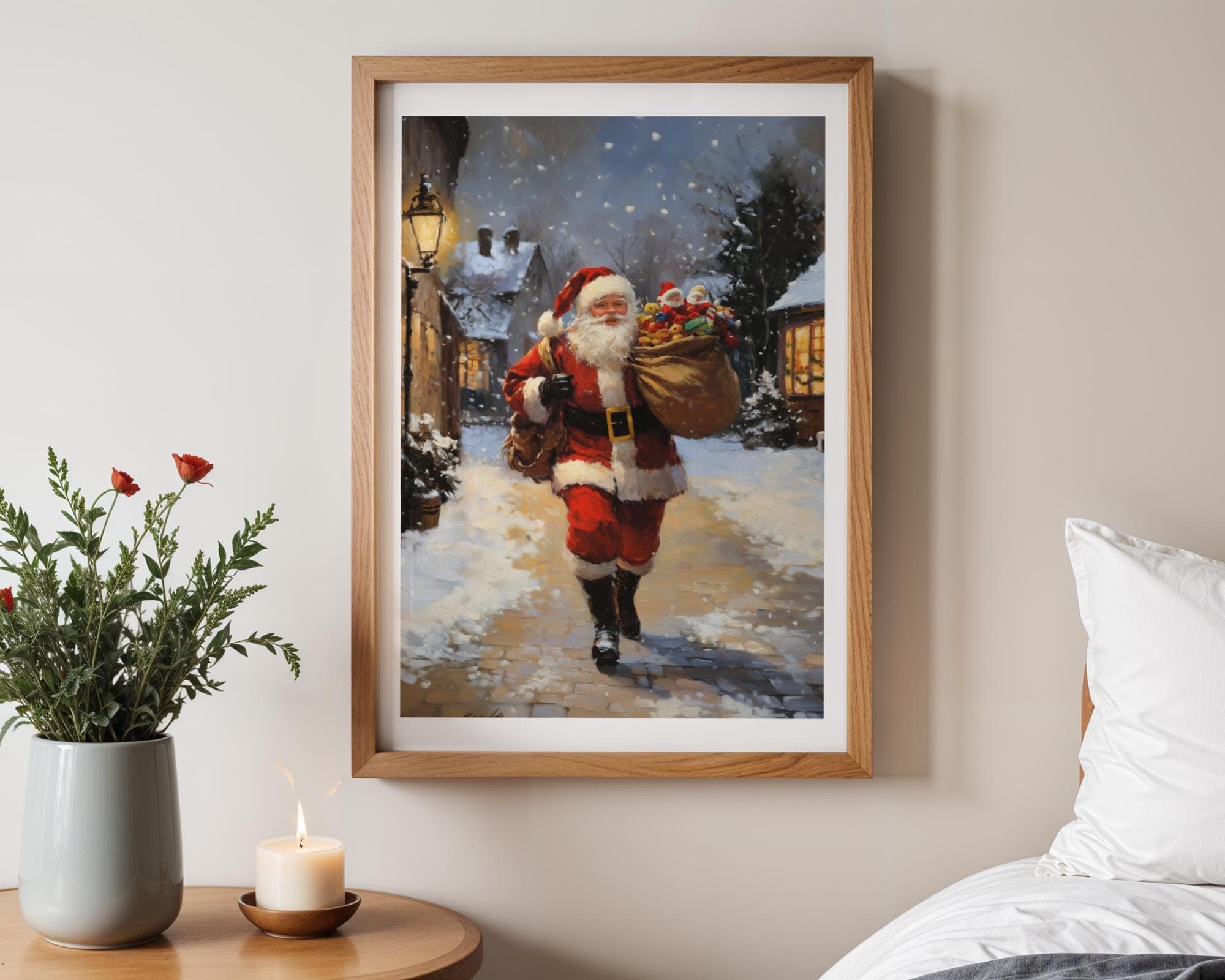 Santa Claus Christmas Wall Art, Cozy Christmas Santa Painting, Classic Santa Claus Painting, Holiday Wall Art, Digital Download, Santa Print - view 3