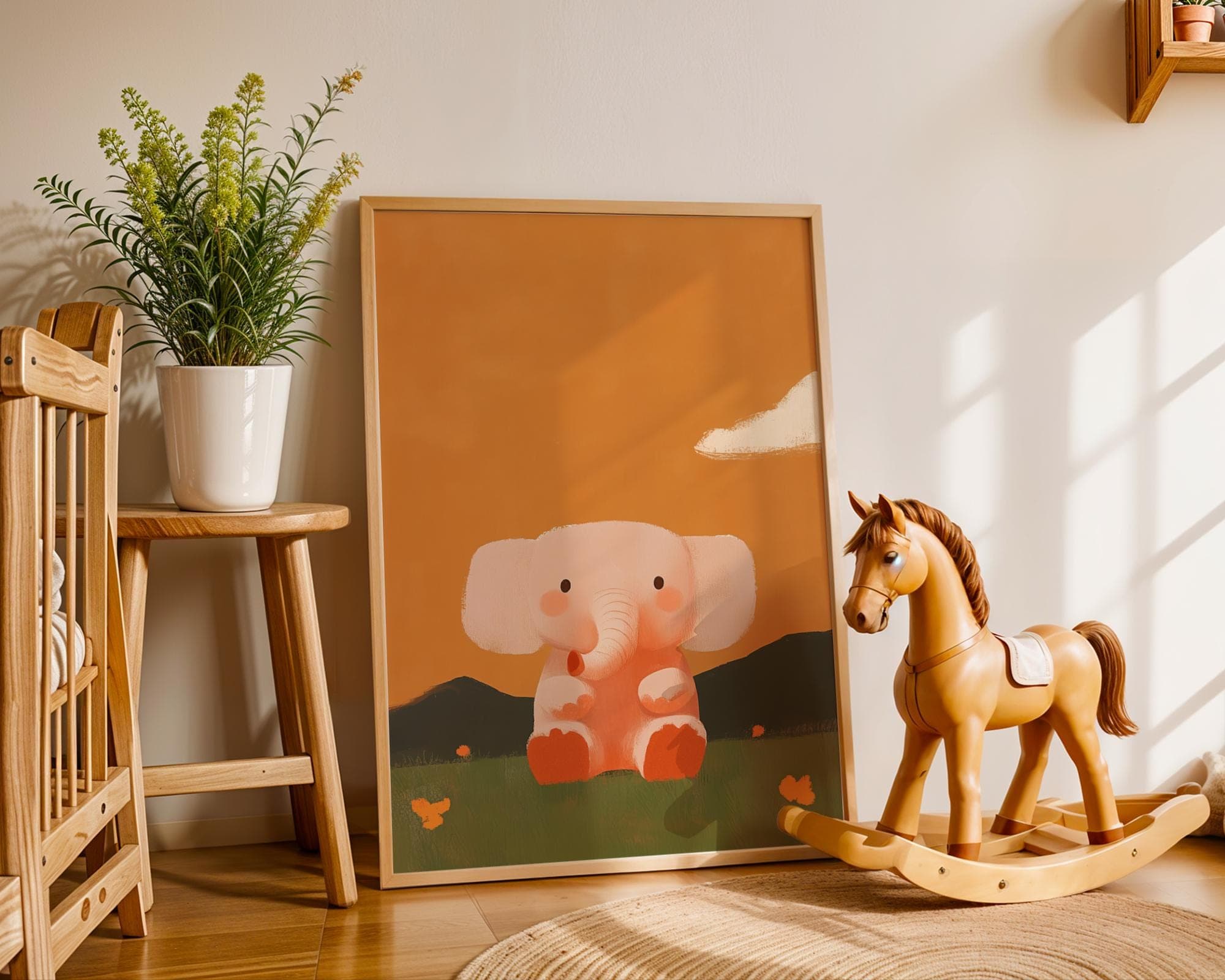 Cute Elephant Baby Room Decor, Elephant Nursery Print, Baby Shower Gift Idea, Orange Elephant Illustration, Nurserywall Art, Orange Nursery - view 4