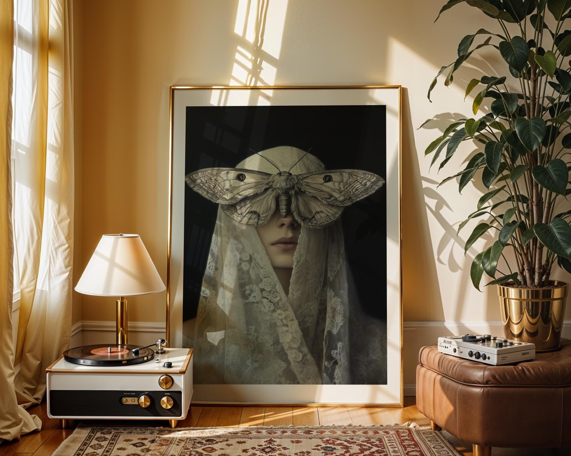 Veiled Woman Moth Art, Gothic Art Witchy Aesthetic, Dark Academia, Occult Poster Gothic Decor, Moody Wall Art, Halloween Art, Dark Romance - view 6