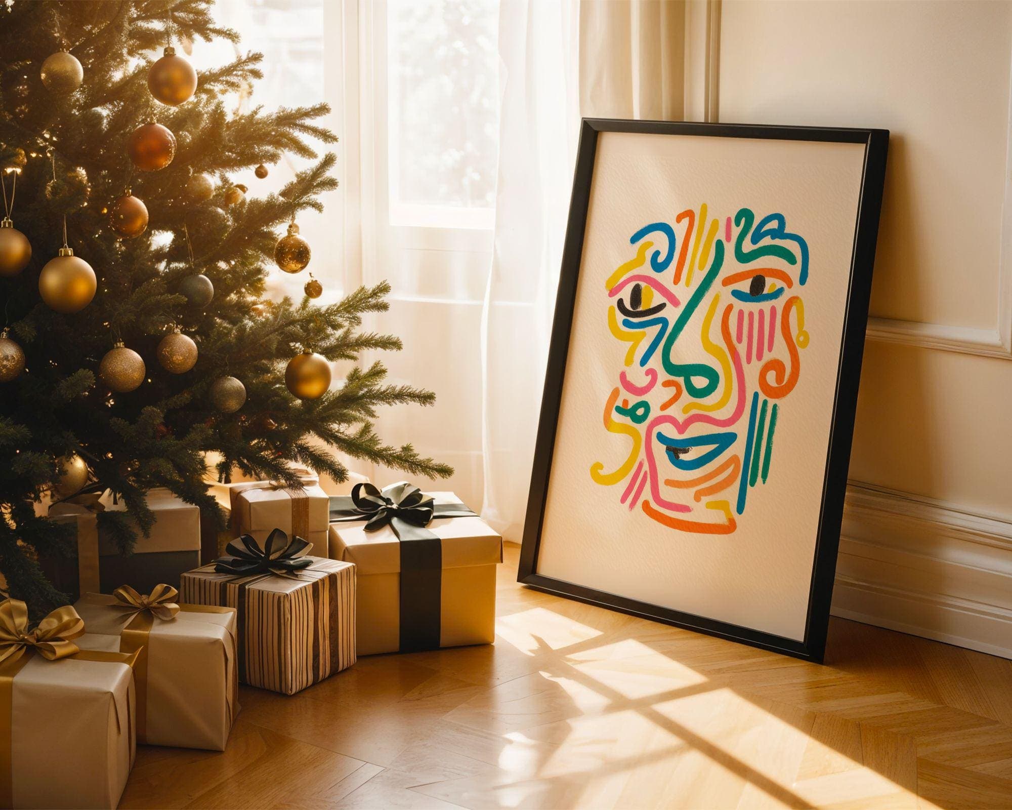 Colorful Abstract Face Line Art, Modern Line Art Print, Colorful Line Art Print – Contemporary Wall Decor, Colorful Minimalist Wall Print - view 6