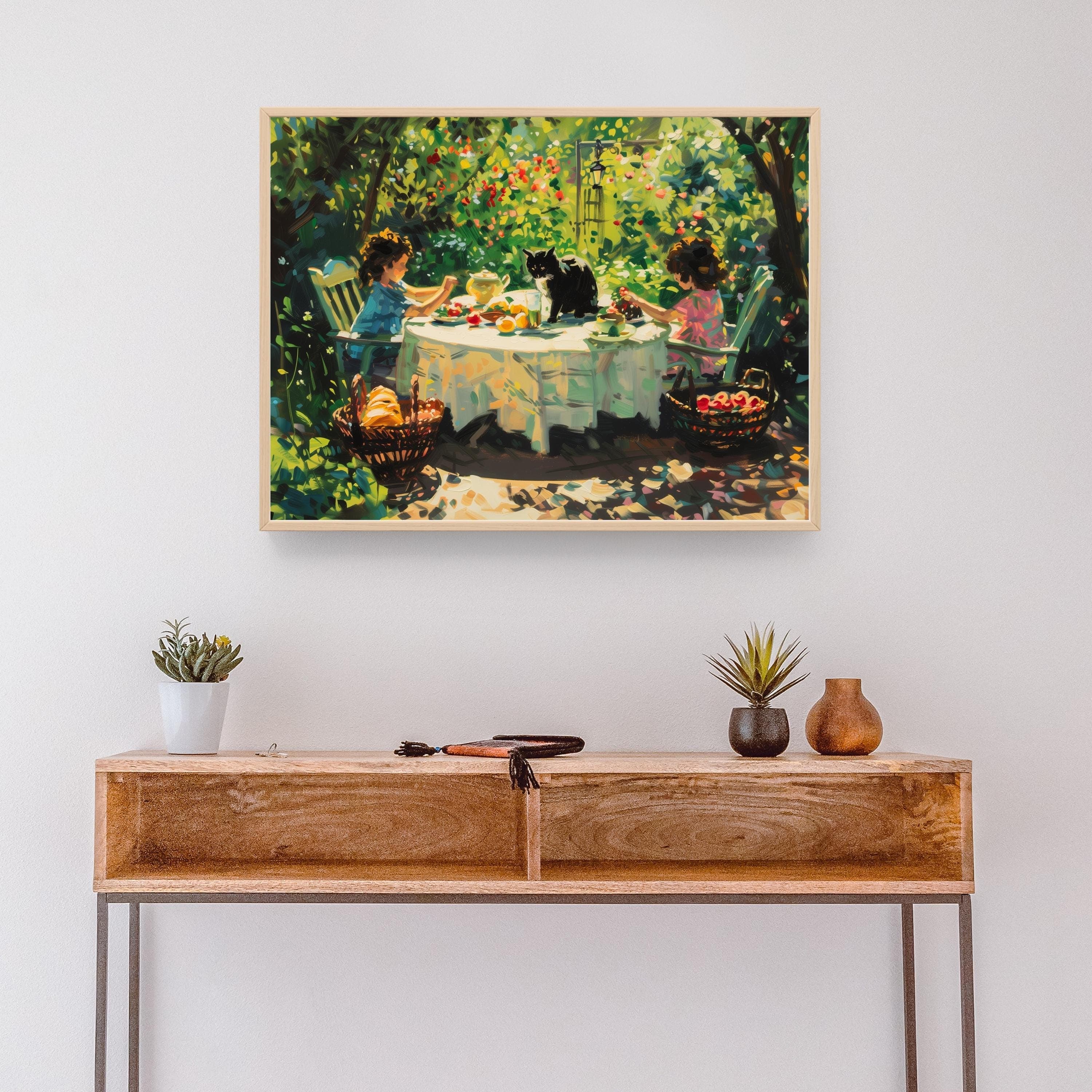 Black Cat Garden Print, Impressionist Whimsical Art (Digital Download) - view 5