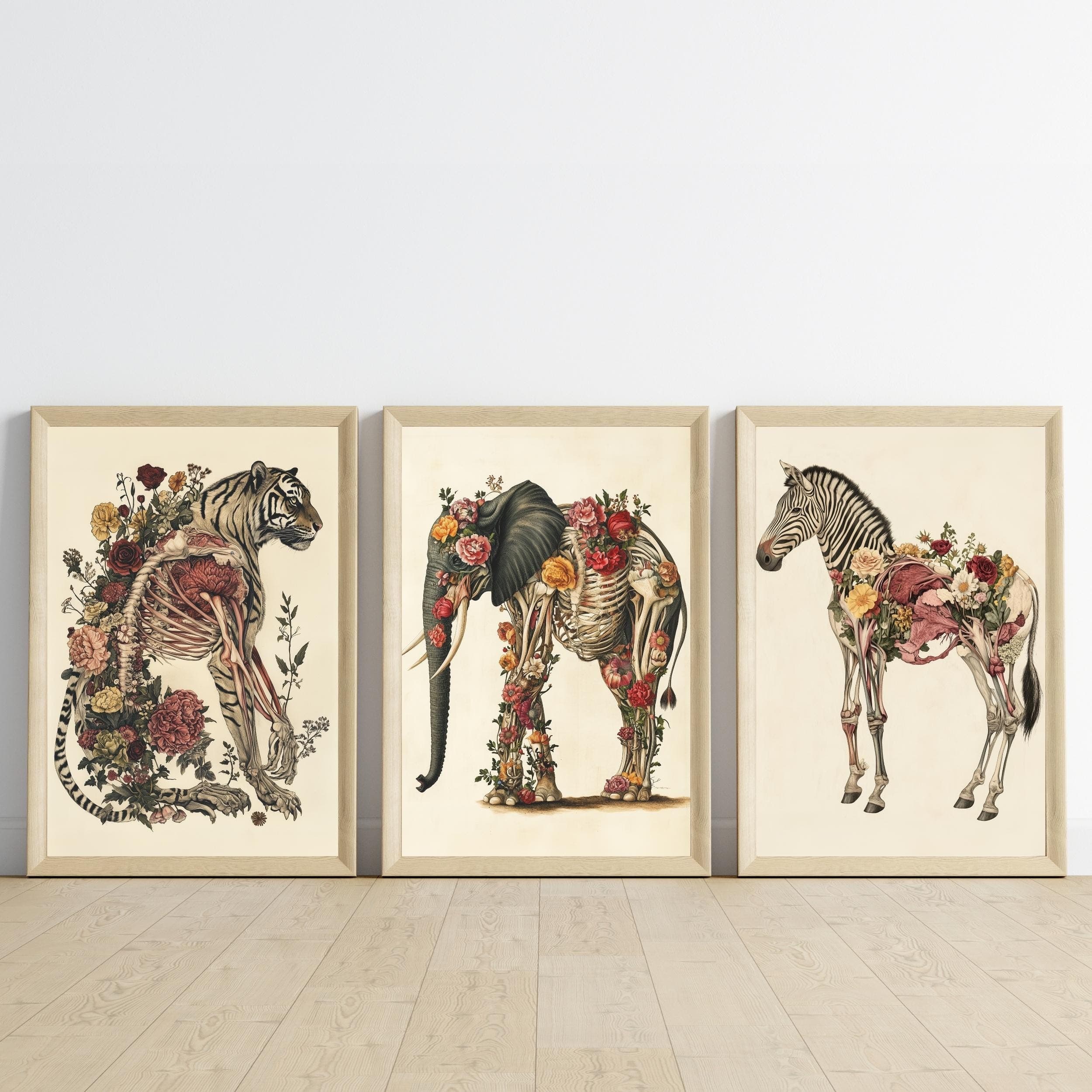 Whimsical Animal Anatomy Prints – Tiger Elephant Zebra Wall Prints, Unique Animal Prints, Eclectic Animal Wall Decor, Maximalist Wall Art - view 5