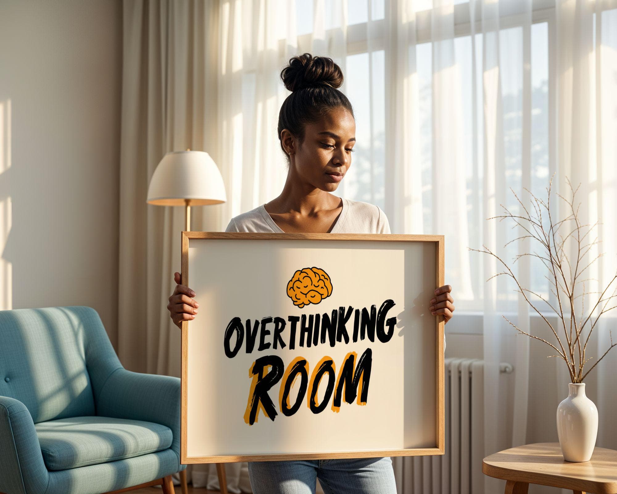 Overthinking Room Print, Funny Typography Wall Poster, Minimal Quote Print, Funny Office Poster, Overthinkers Poster, Funny Room Sign - view 4