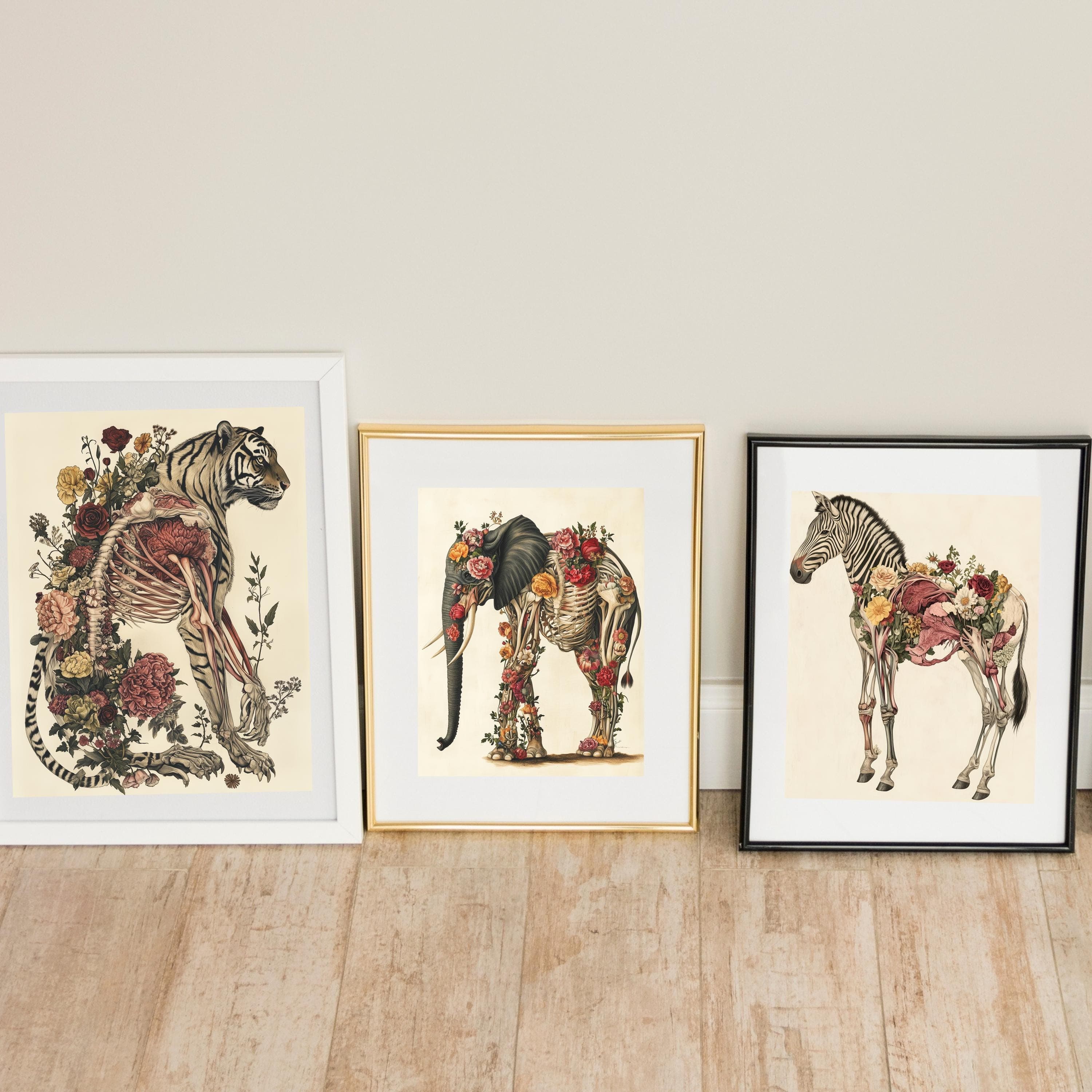 Whimsical Animal Anatomy Prints – Tiger Elephant Zebra Wall Prints, Unique Animal Prints, Eclectic Animal Wall Decor, Maximalist Wall Art - view 6