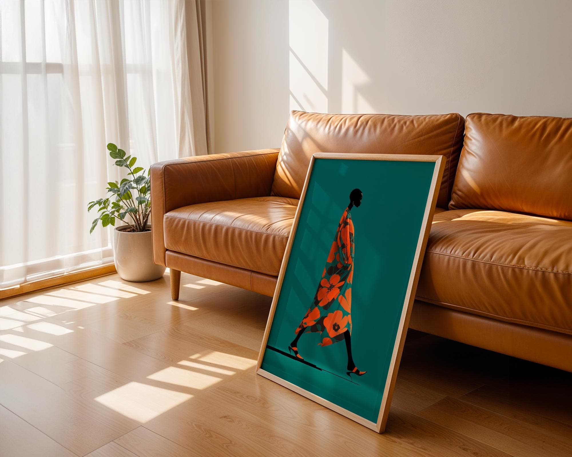 Modern African Woman Wall Art | Bold Floral Dress Illustration | Contemporary Fashion Print, Afrocentric Fashion Wall Art, Modern Boho Print - view 6