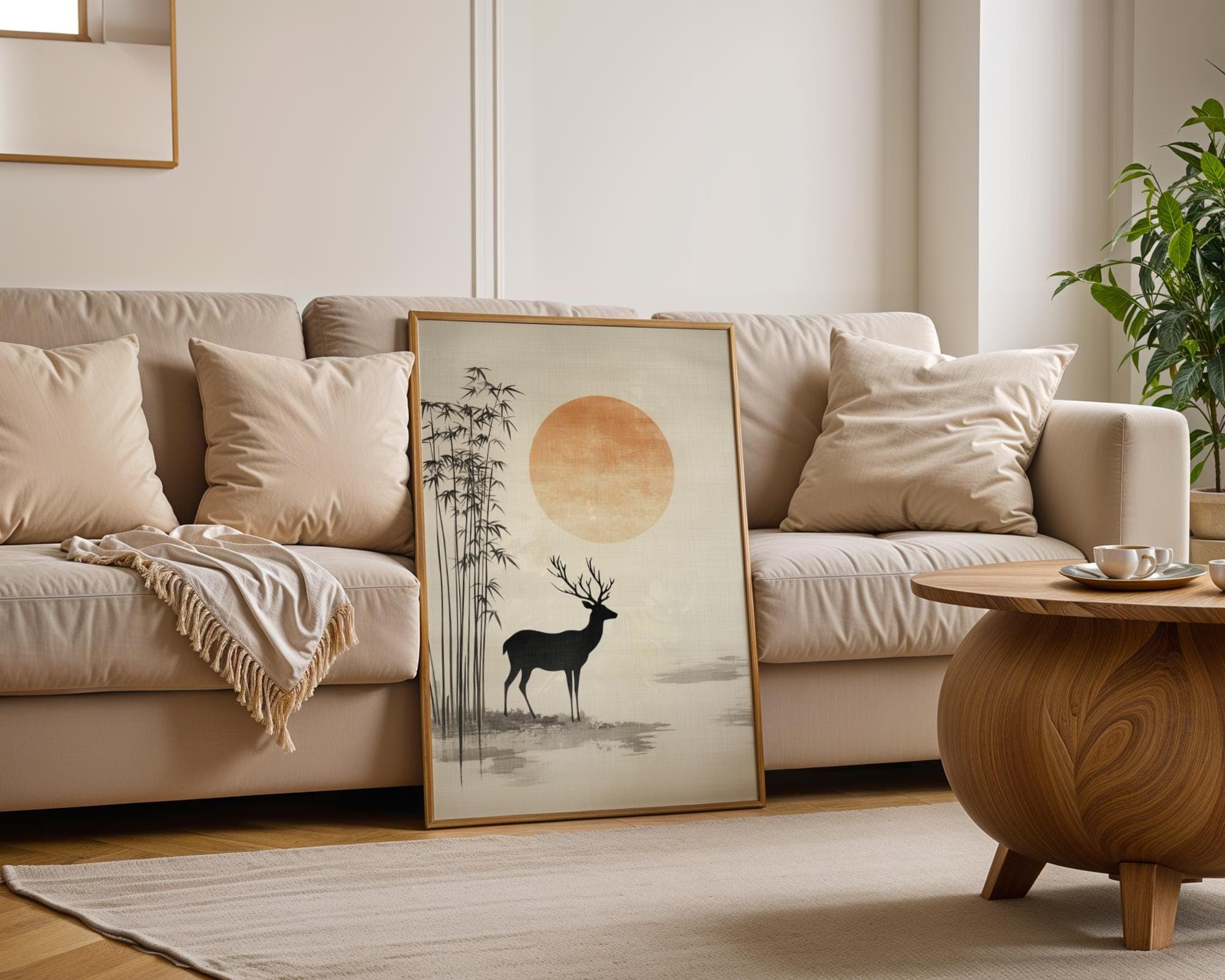 Japandi Deer Wall Art ā Minimalist Bamboo Sunset Print ā Zen Nature Poster, Japanese Wall Art, Wabi Sabi Wall Art, Japanese Poster,Printable - view 6
