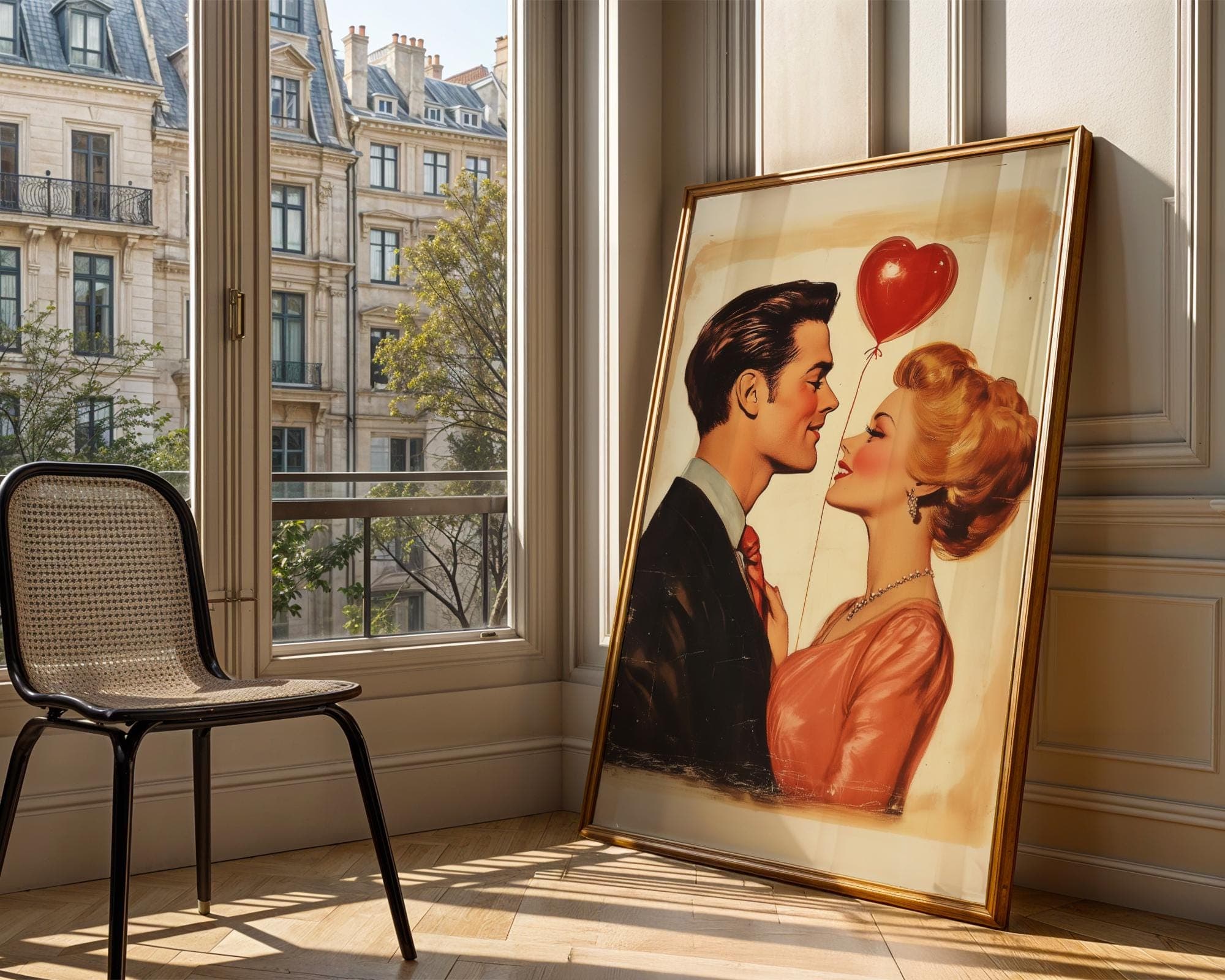 Romantic Vintage Couple Wall Art, Romantic Gift Wall Art, Love Story Wall Print, Romantic Retro Painting, Trendy, Maximalist, Digital, Art - view 2