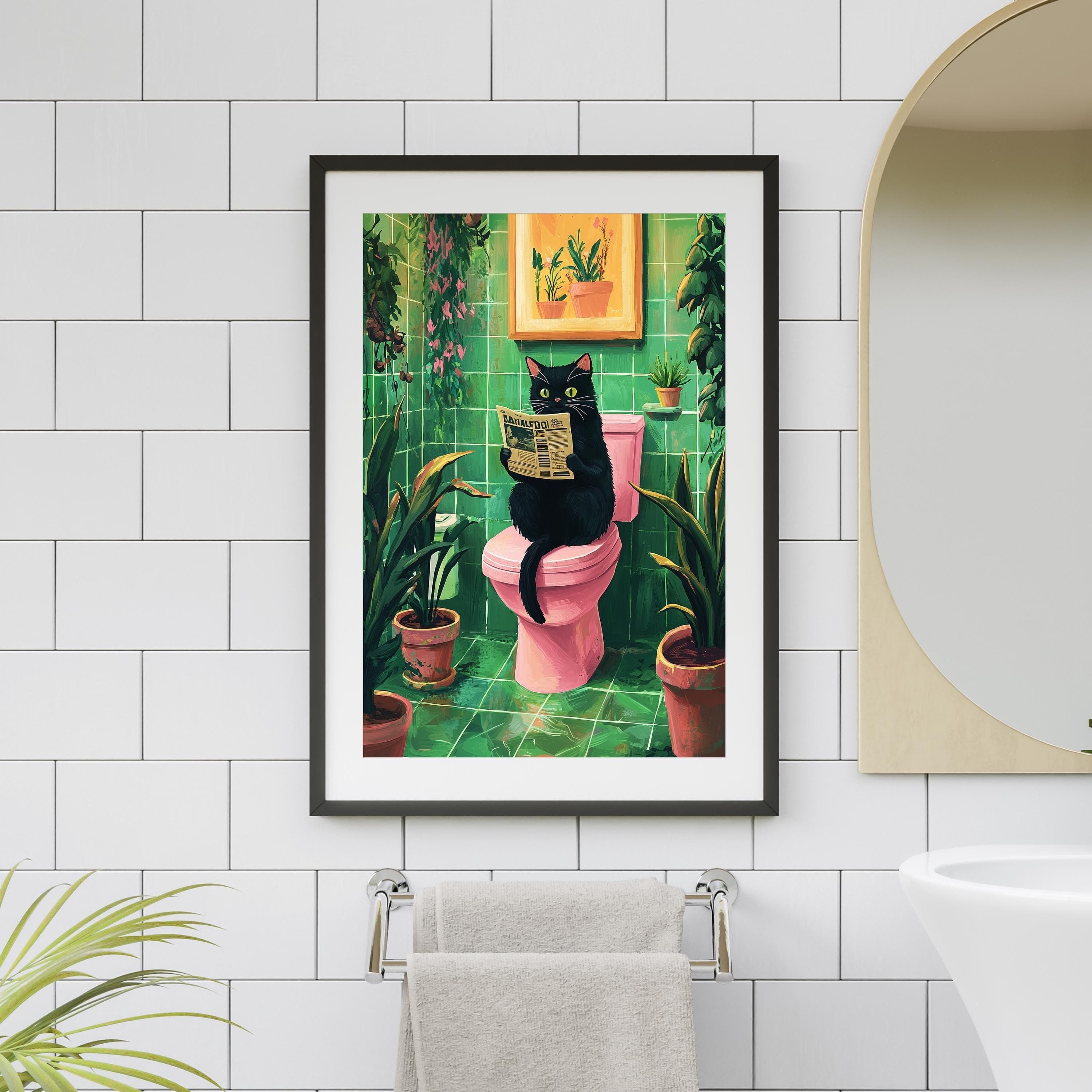 Bathroom Cat Print, Funny Posters, Funny Bathroom Wall Decor, Pink Toilet Bathroom Decor, Funny Cat Poster, Bathroom Wall Art, Toilet Poster - view 3