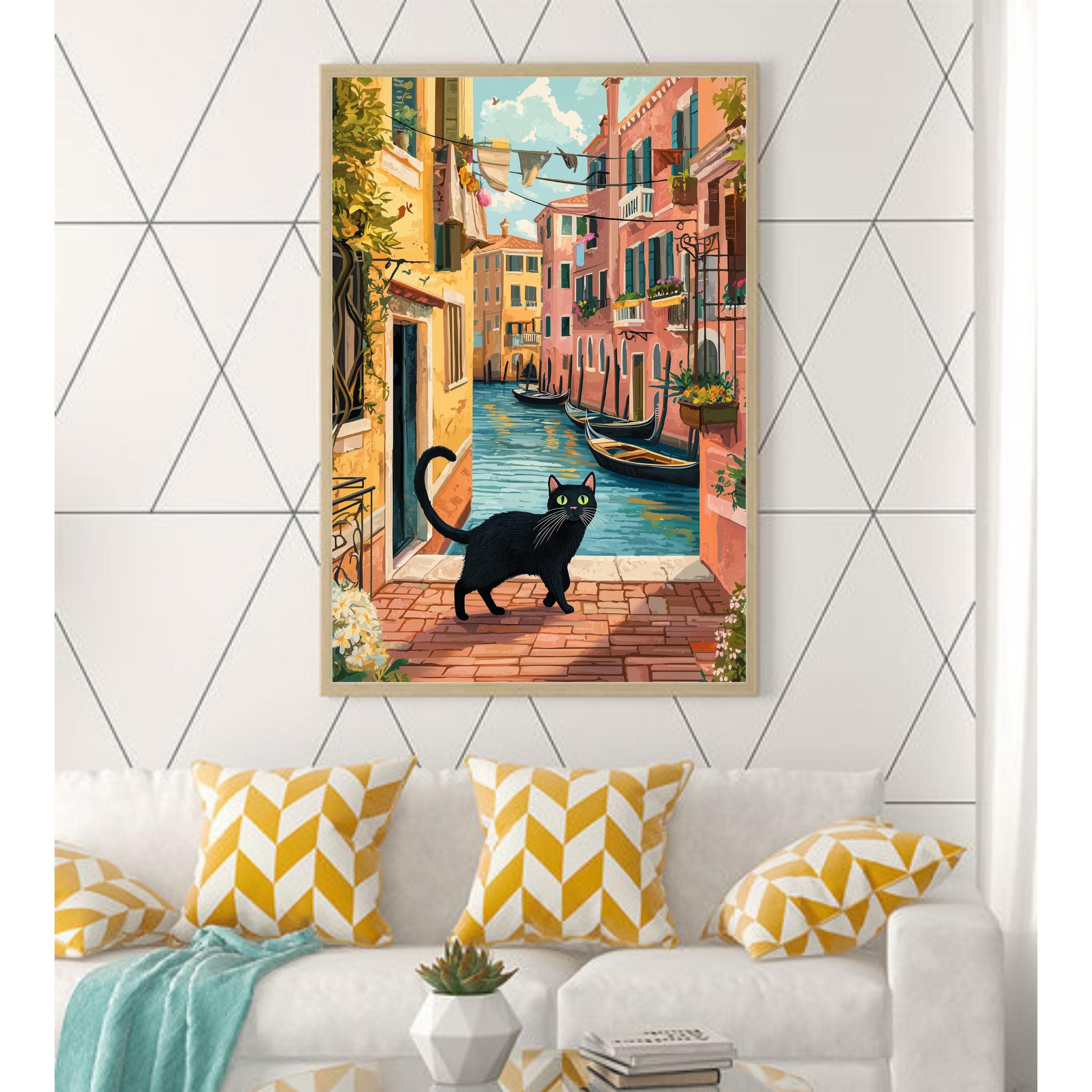 Venice Print, Venice Poster, Venice Wall Art, Venice Black Cat Poster, Colorful Black Cat Venice Wall Art, Italy Wall Art, Eclectic Cat Art - view 7
