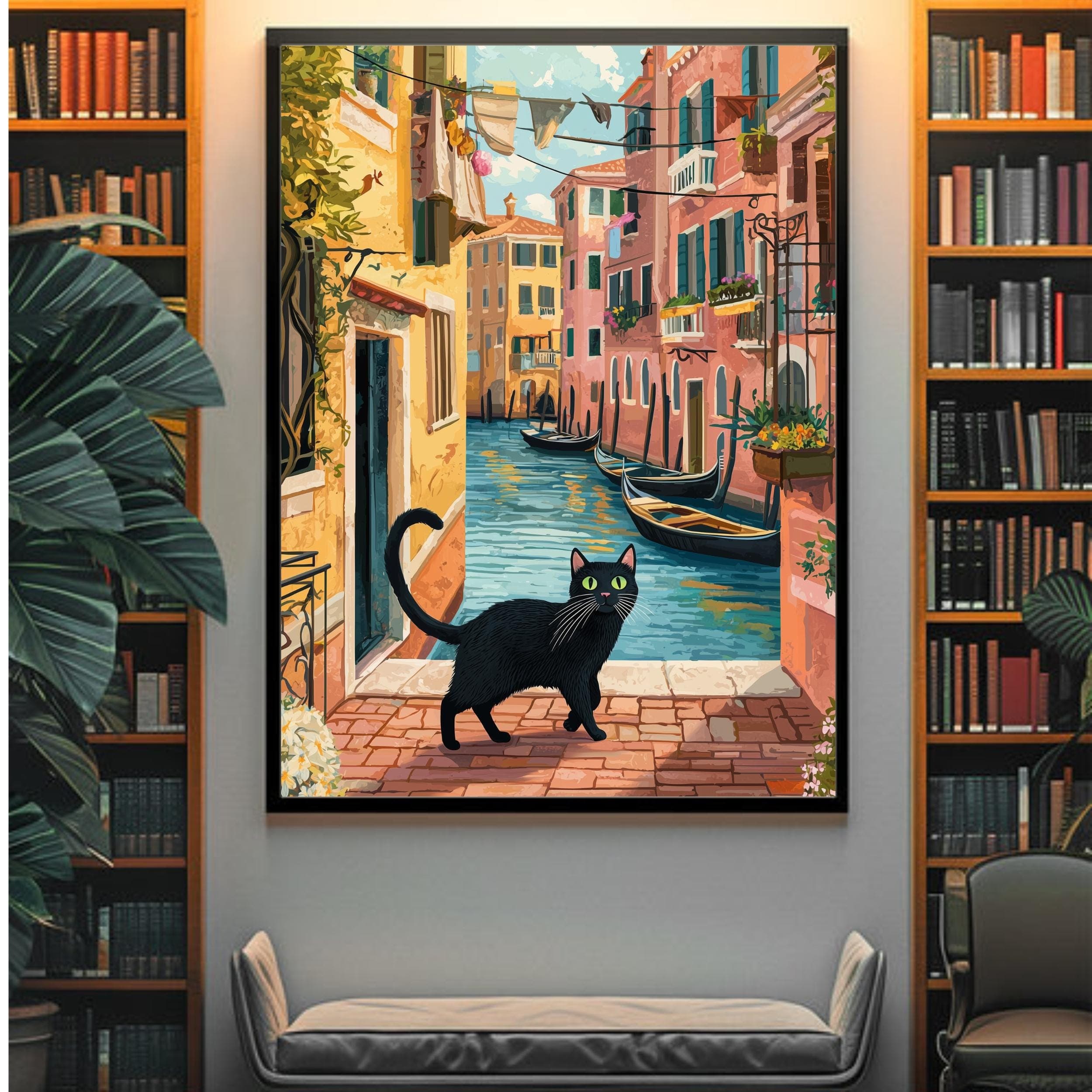 Venice Print, Venice Poster, Venice Wall Art, Venice Black Cat Poster, Colorful Black Cat Venice Wall Art, Italy Wall Art, Eclectic Cat Art - view 4