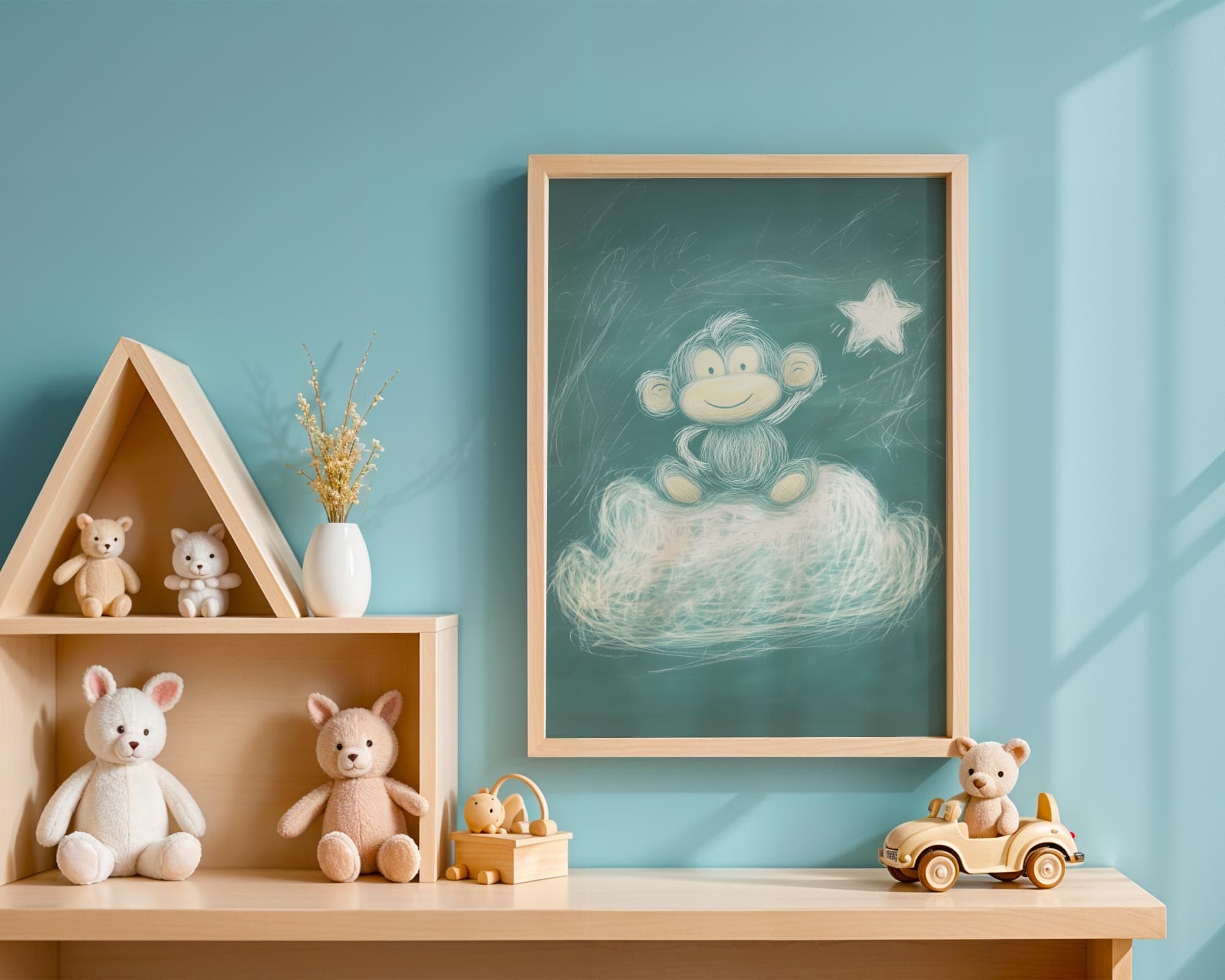 Chalkboard Monkey Nursery Wall Art, Baby Monkey Wall Art, Cute Baby Room Decor, Monkey Kids Room Poster, Printable Baby Monkey Art, UNFRAMED - view 6