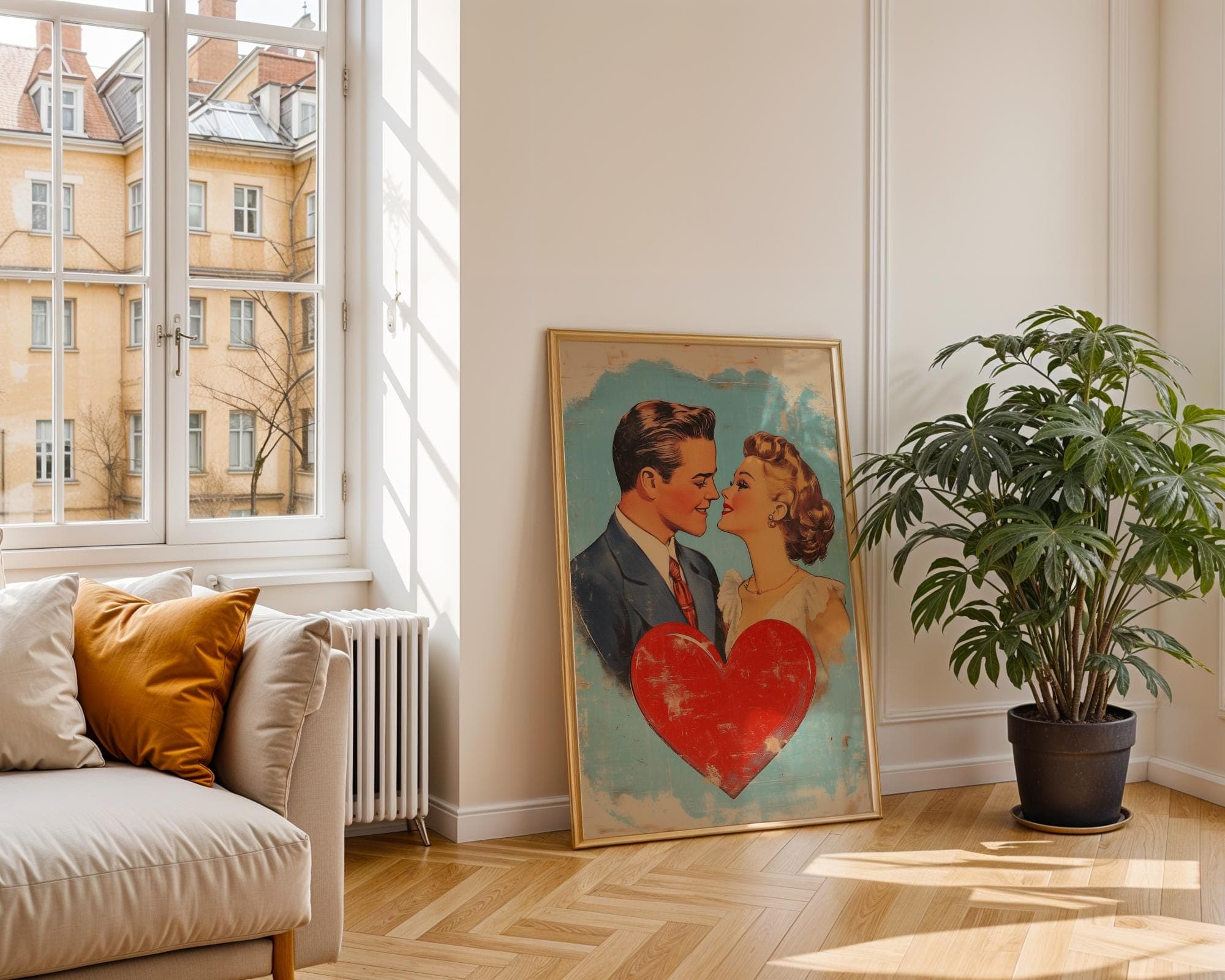 Vintage Couple Wall Art, Vintage Digital Wall Art, Printable Romantic Couple Wall Art, Love Wall Art, Couple Painting, Hugging Couple Print - view 5