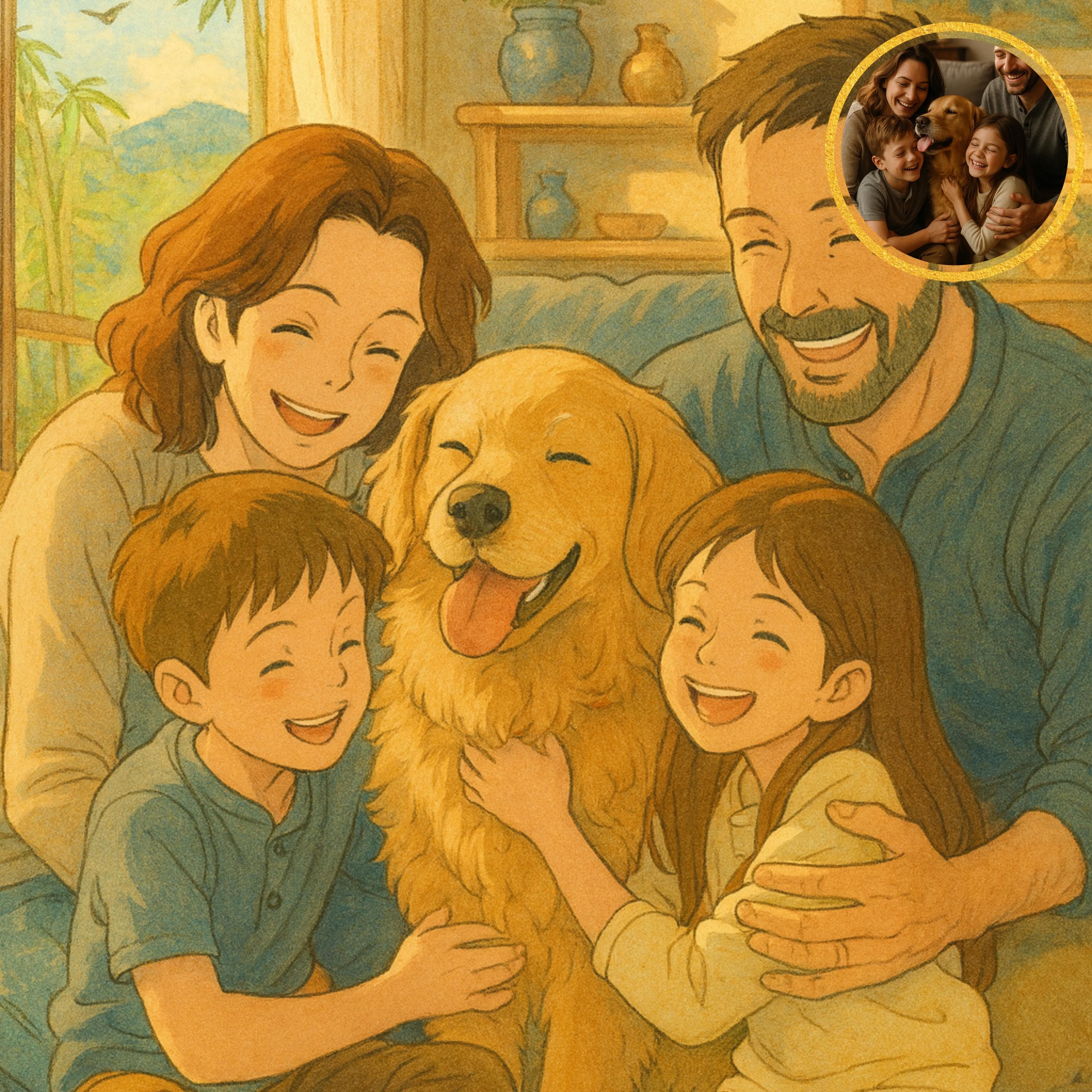 Custom Couple Anime Portrait, Hand Drawn Anime Portrait, Custom Cartoon Style Art, Personalized Couple with Dog in Cartoon Style for Lovers - view 9