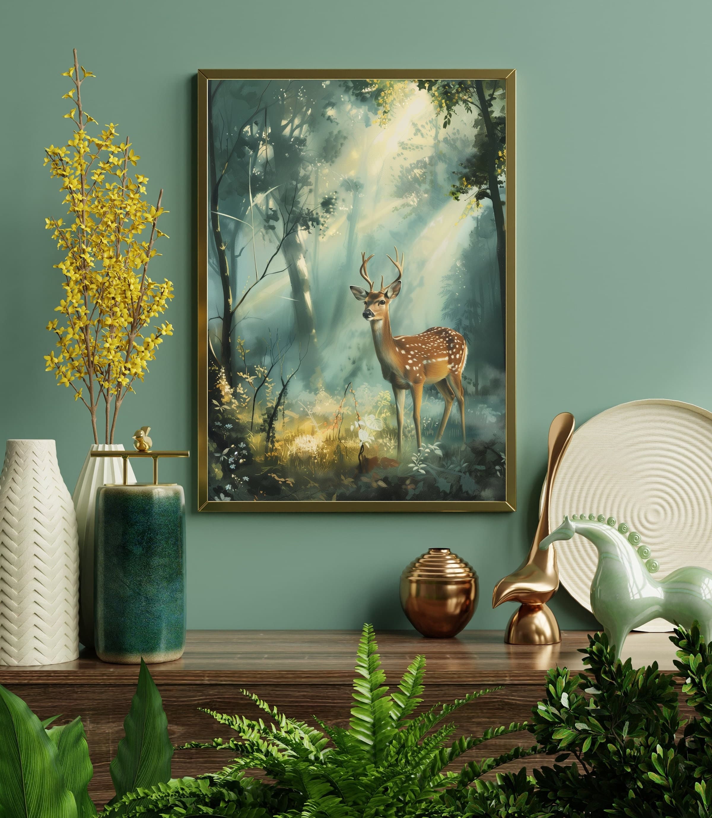 Watercolor Deer Wall Art, Oil Painting, Serene Deer Poster, Nature Oil Painting, Forest and Deer Oil Painting, Woodland Deer Oil Painting - view 6