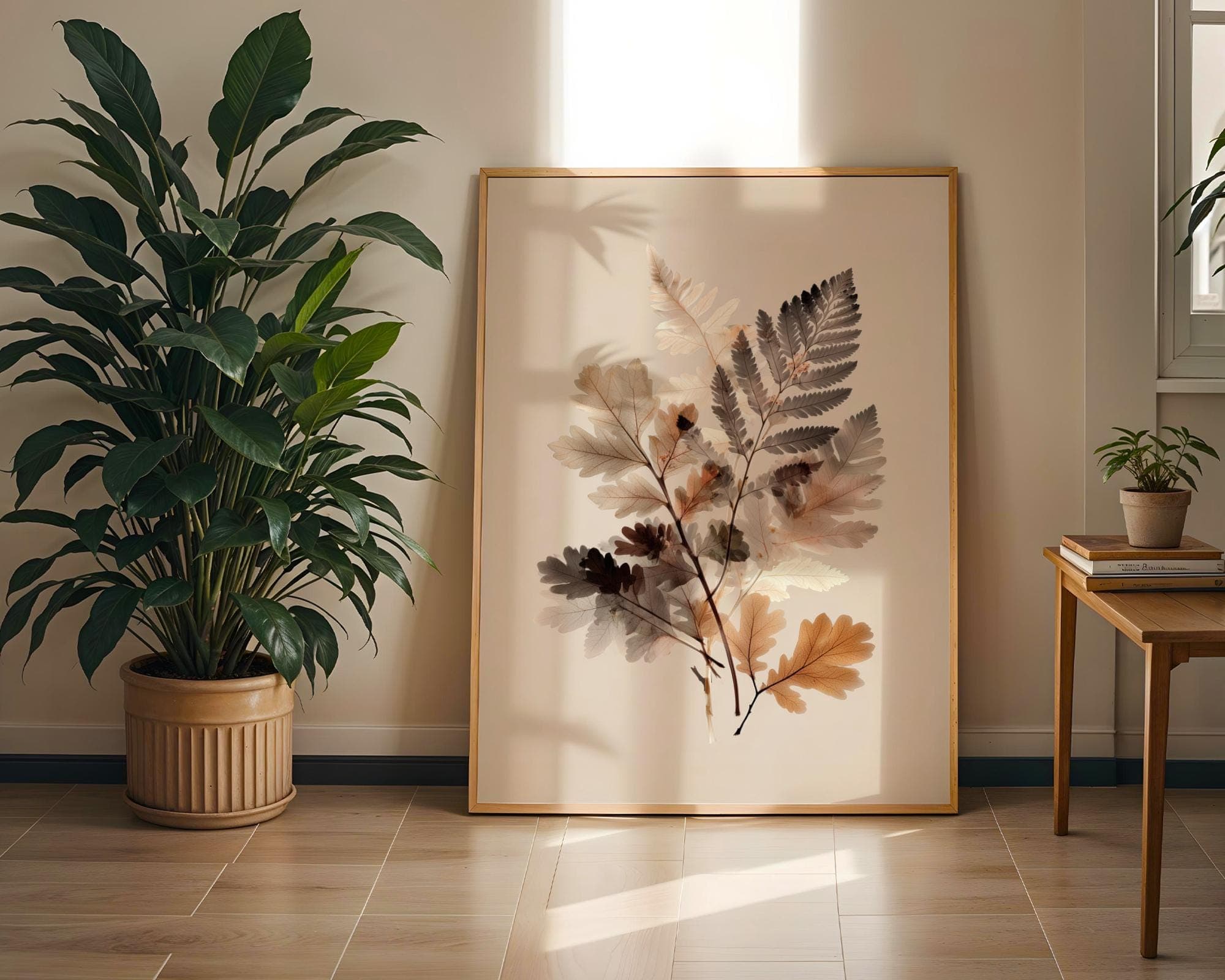 Botanical X Ray Leaves Print Neutral Earth Tone Wall Art Poster, Minimalist Nature Wall Art, Modern Leaf Wall Art, Beige Background Print - view 4