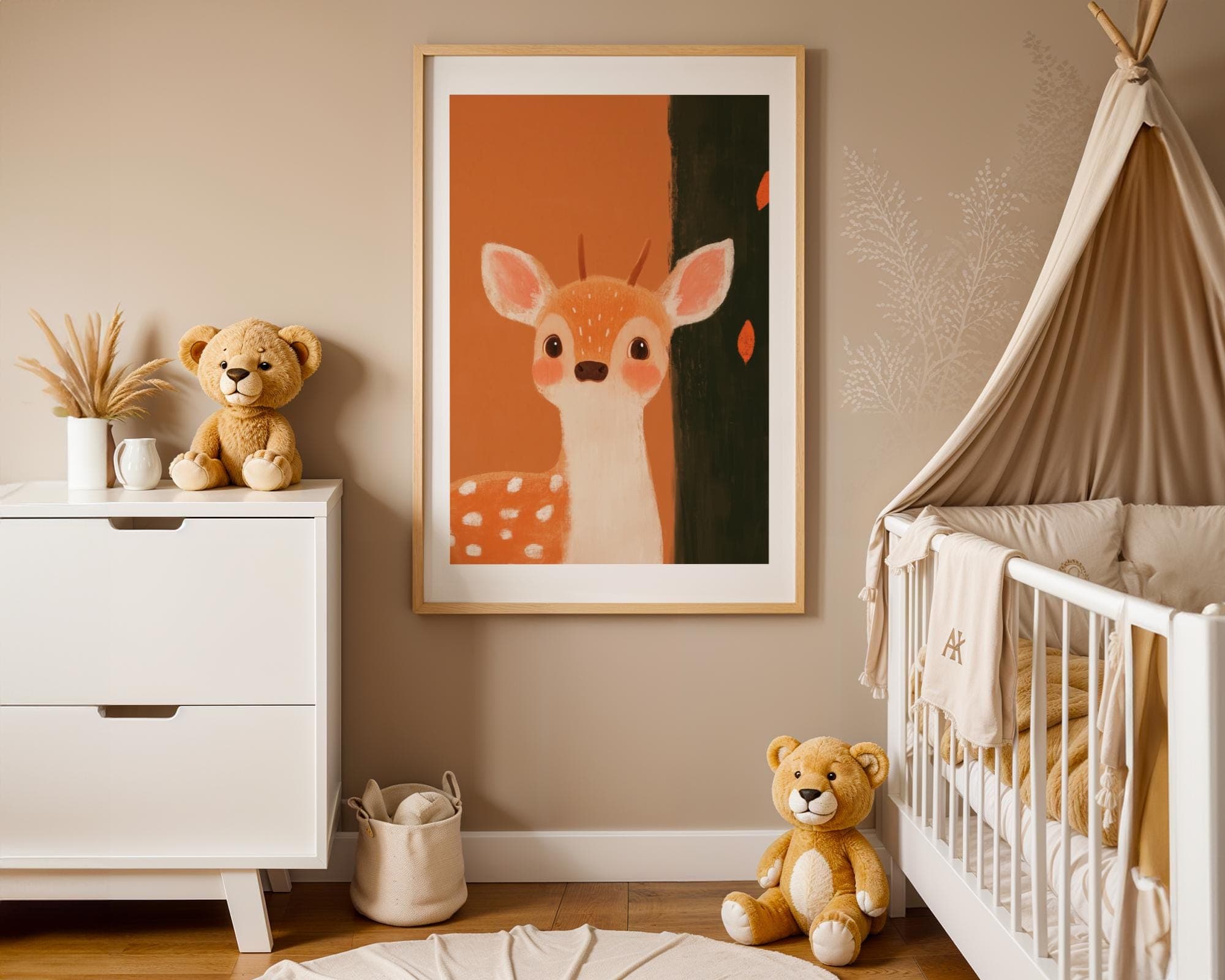 Baby Deer Wall Art, Cute Woodland Nursery Decor, Whimsical Nursery Decor, Deer Wall Decor for Kids, Woodland Nursery Decor, Orange Painting - view 5