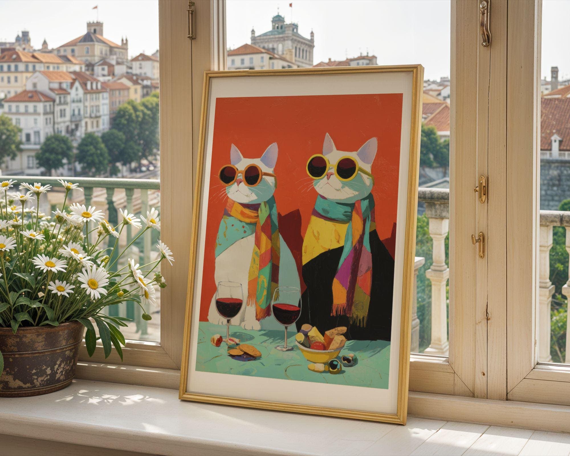 Funny Cat Couple Wine Wall Art, Modern Cat Couple Wall Decor, Quirky Cat Kitchen Wall Art, Funky Cats Kitchen Decor, Hipster Cats Wine Art - view 8