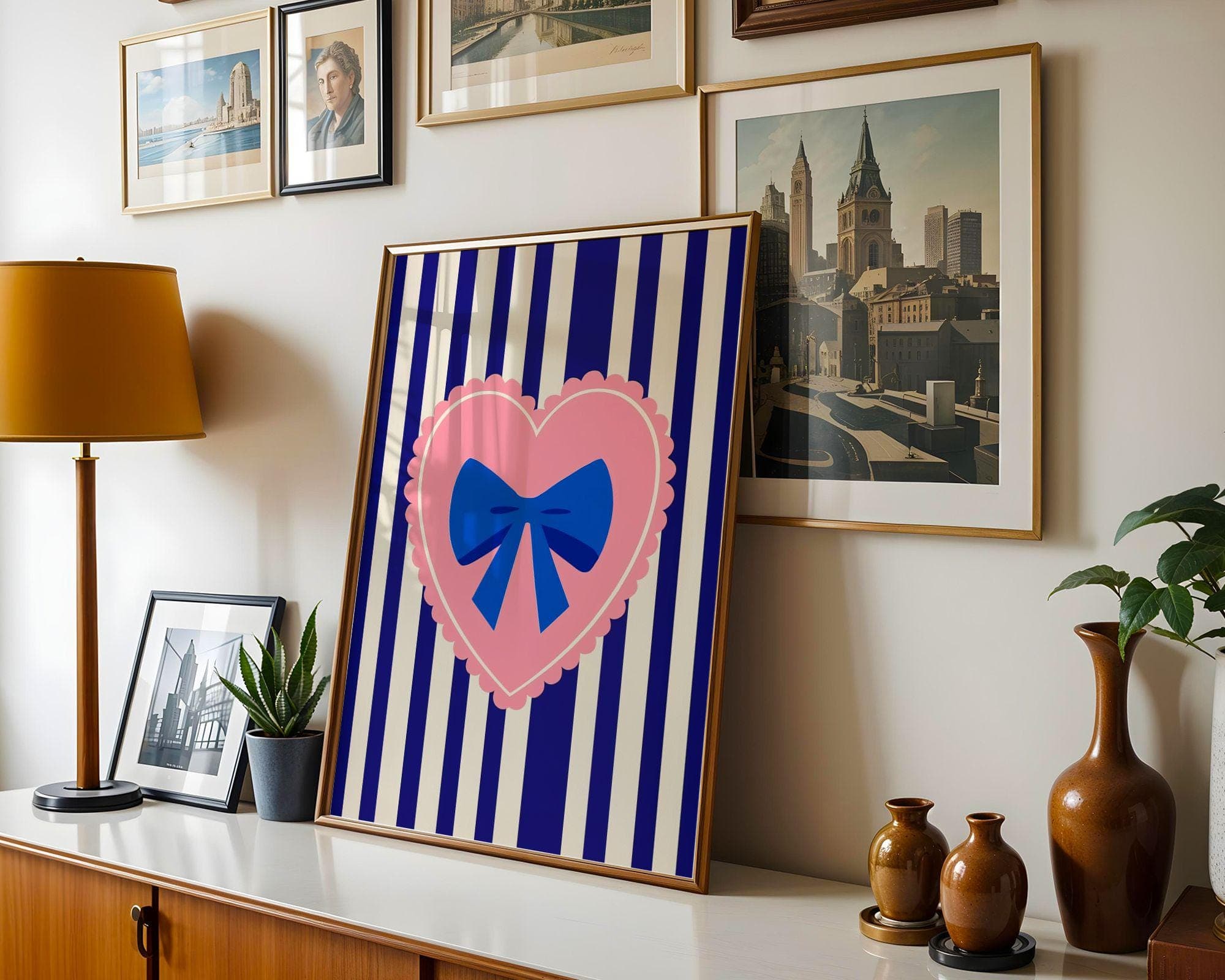 Preppy Bow Wall Art, Coquette Room Decor, Girly Aesthetic Poster, Feminine Retro Art, Pastel Pink Heart, Cute Retro Art, Cute Preppy Print - view 2