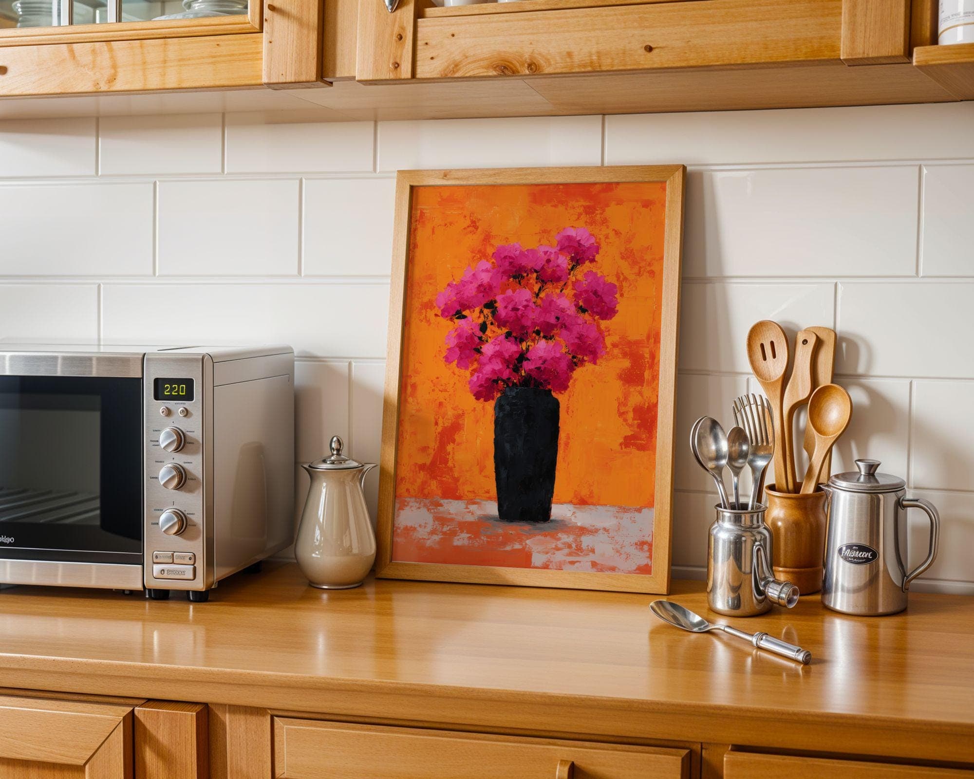 Abstract Floral Wall Art, Colorful Floral Poster, Pink Flower Art Print, Pink Bouquet Painting, Contemporary Floral Art, Gallery Wall Print - view 2