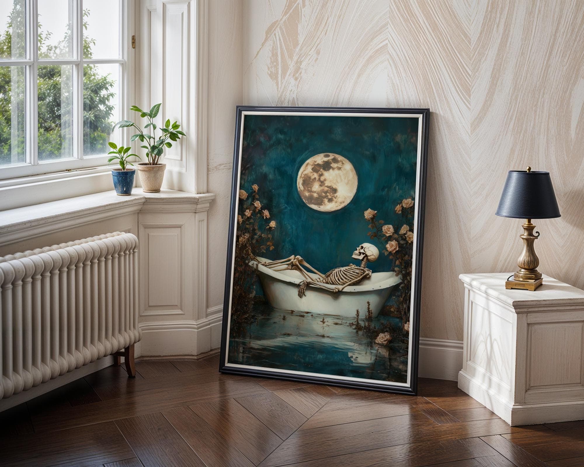 Skeleton Bathtub Art Print: Gothic Bathroom Decor (Digital Download - view 2