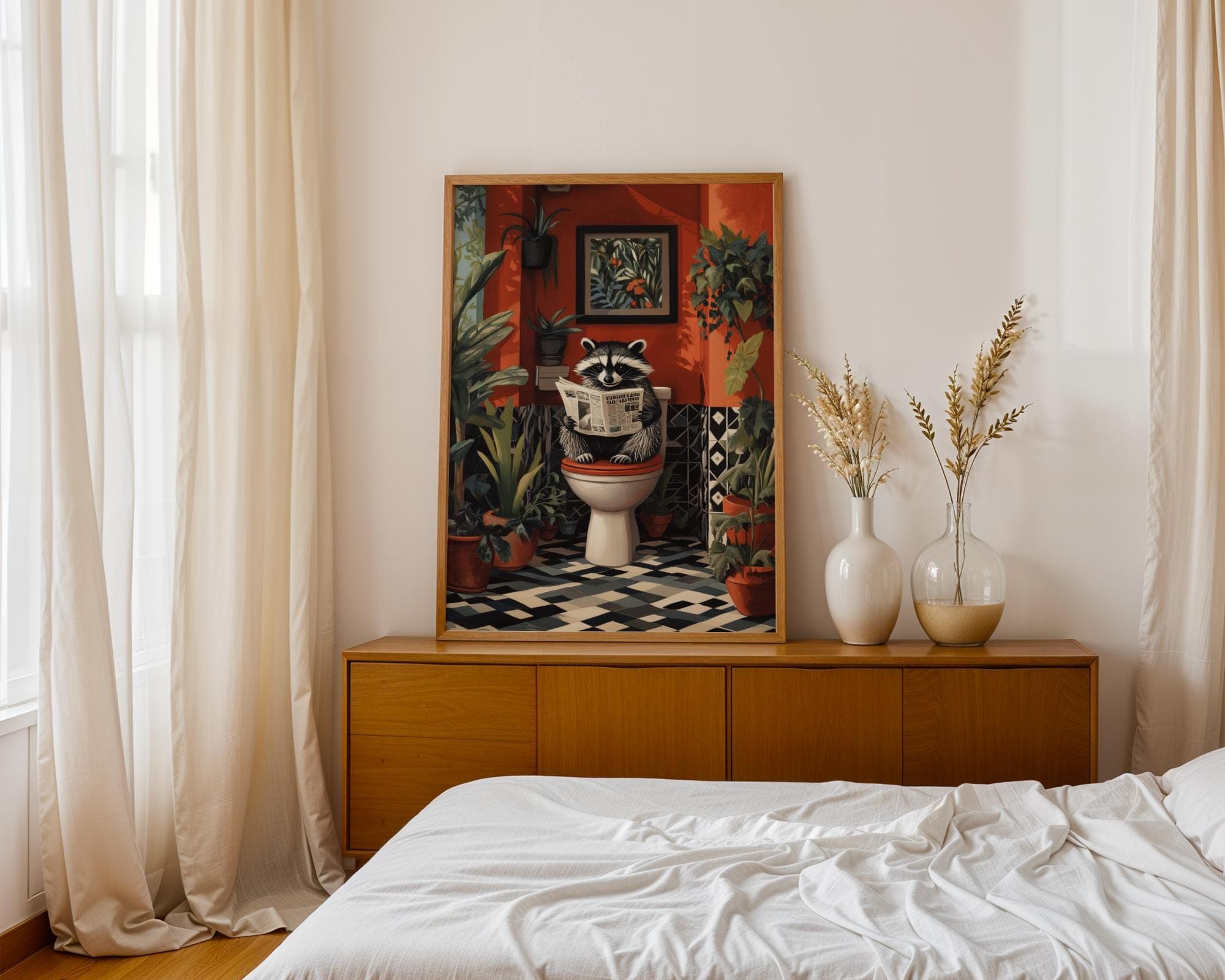 Cute Racoon on Toilet, Funny Bathroom Decor, Pintable Racoon, Funny Racoon Reading on Toilet, Humor Cute Racoon Poster, Kids Bathroom Prints - view 4