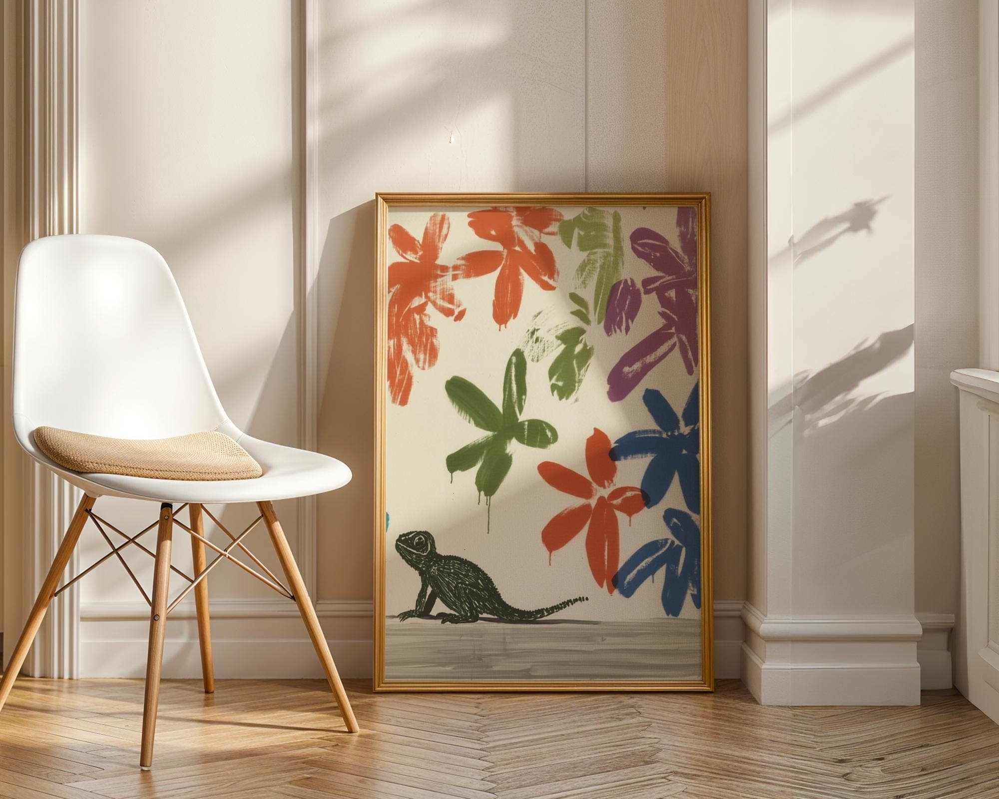 Colorful Chameleon Wall Art, Boho Tropical Home Decor Print, Whimsical Chameleon Painting, Whimsical Animal Painting, Digital Download - view 5