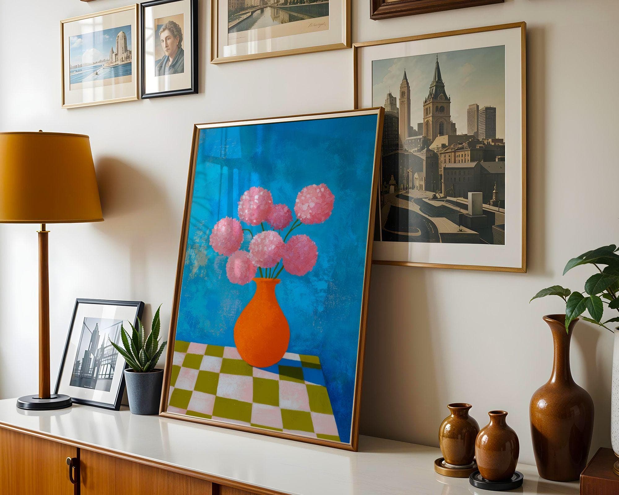Modern Pink Flower Art Print – Bold Orange Vase Wall Decor – Colorful Floral Painting, Abstract Floral Art Print, Colorful Botanical Art - view 7