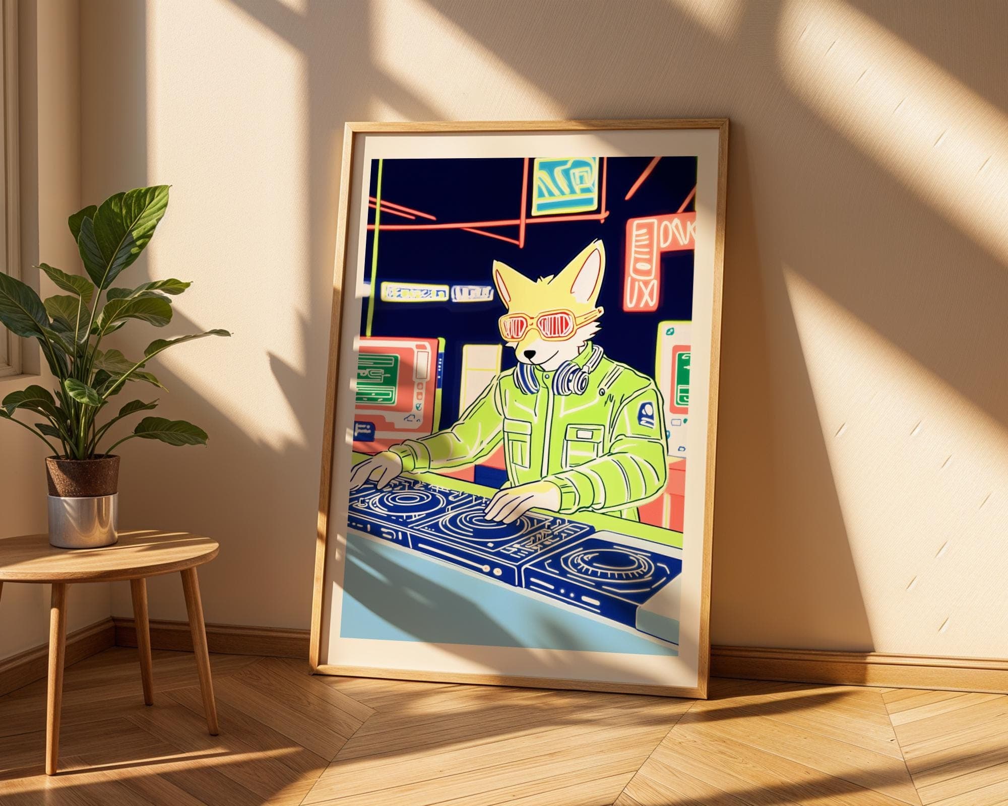 Cyberpunk DJ Fox Wall Art, Neon Furry Aesthetic Print for Gaming Rooms, Electronic Music DJ Fox, Digital Illustration for EDM Enthusiasts - view 6