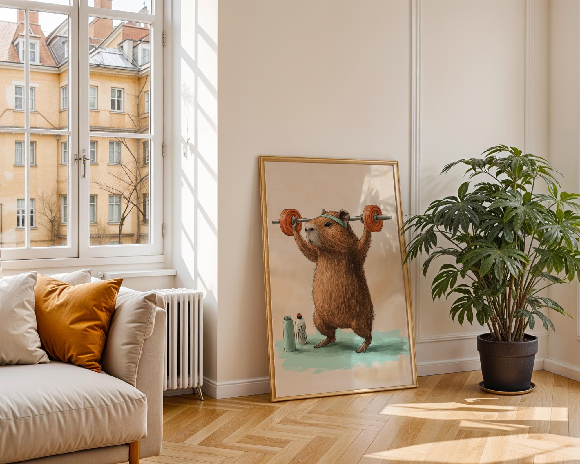 Funny Gym Capybara Wall Art, Funny Fitness Capybara Art Print, Quirky Wall Art, Fitness Motivation Decor, Quirky Capybara Weightlifting Art - view 4