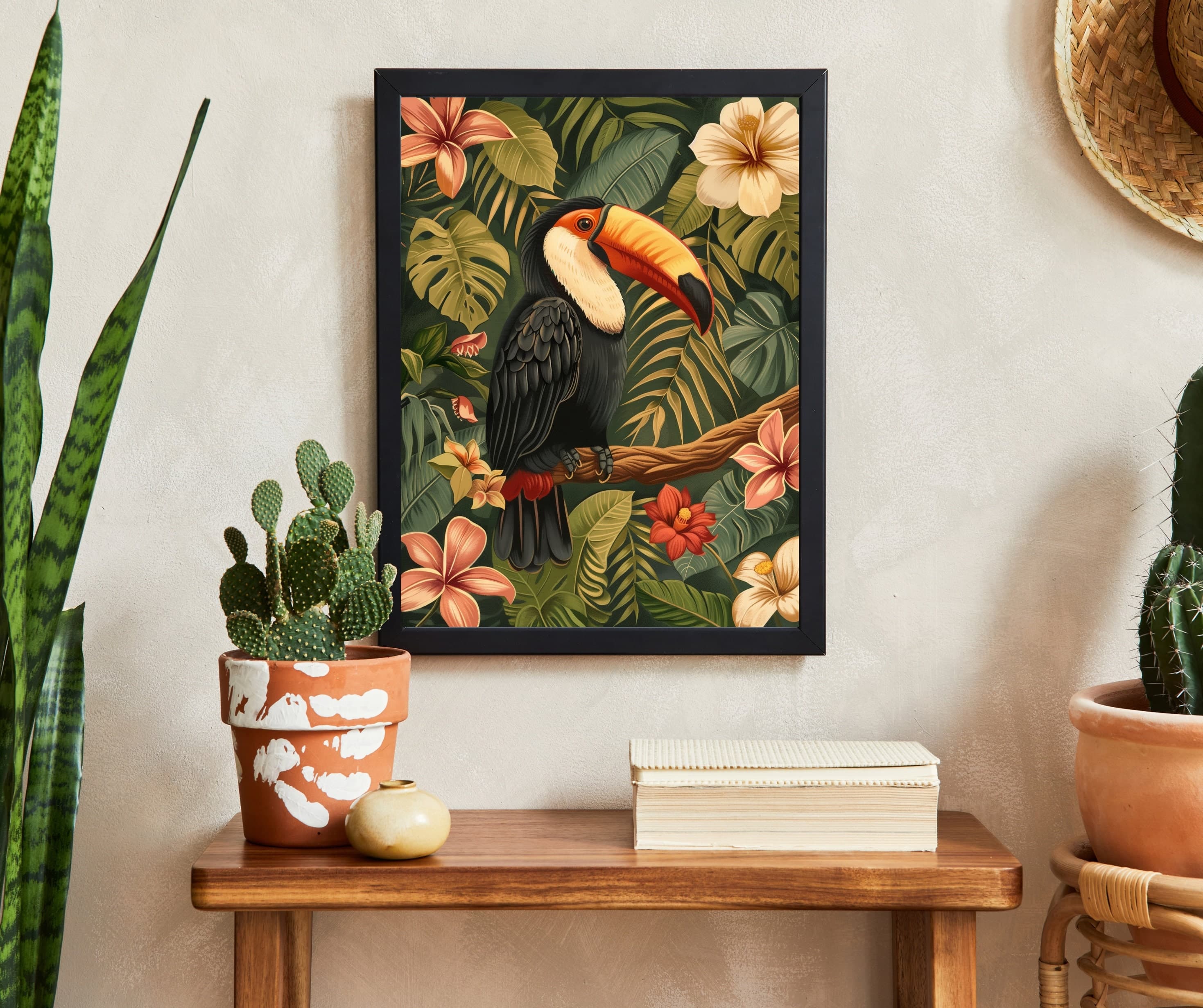 Colorful Toucan and Flowers Poster, Oil Painting, Colorful Tropical Toucan,Eclectic Toucan Wall Art, Abstract Toucan Digital Poster - view 3