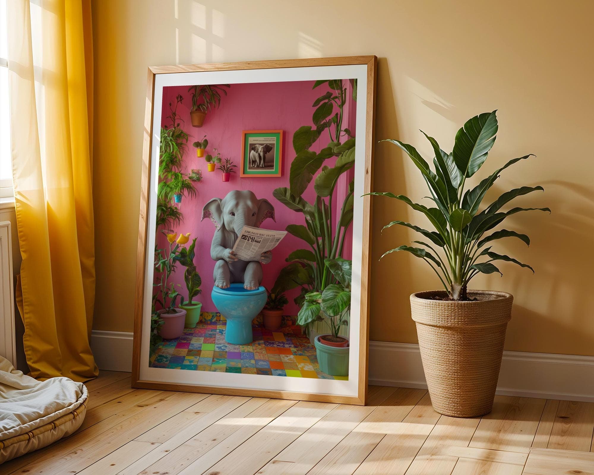 Funny Elephant Bathroom Art, Pink Toilet Art, Quirky Pink Jungle Wall Decor, Restroom Aesthetic Print, Funny Bathroom Decor,Digital Download - view 4