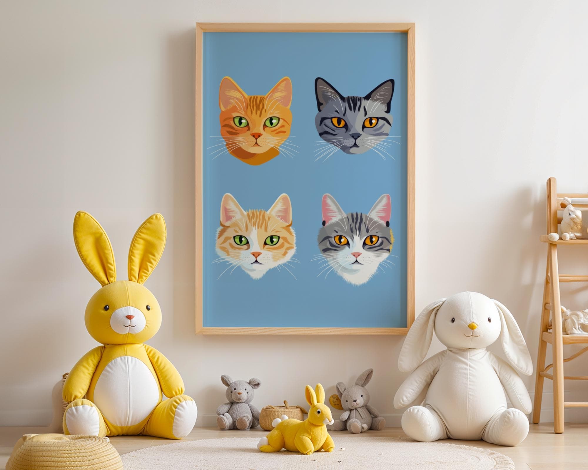 Pop Art Cat Portraits, Cute Cat Faces Wall Print, Unique Cat Wall Art, Pop Art Animal Art, Quirky Cat Decor, Printable Pop Art, Nurserywall - view 3