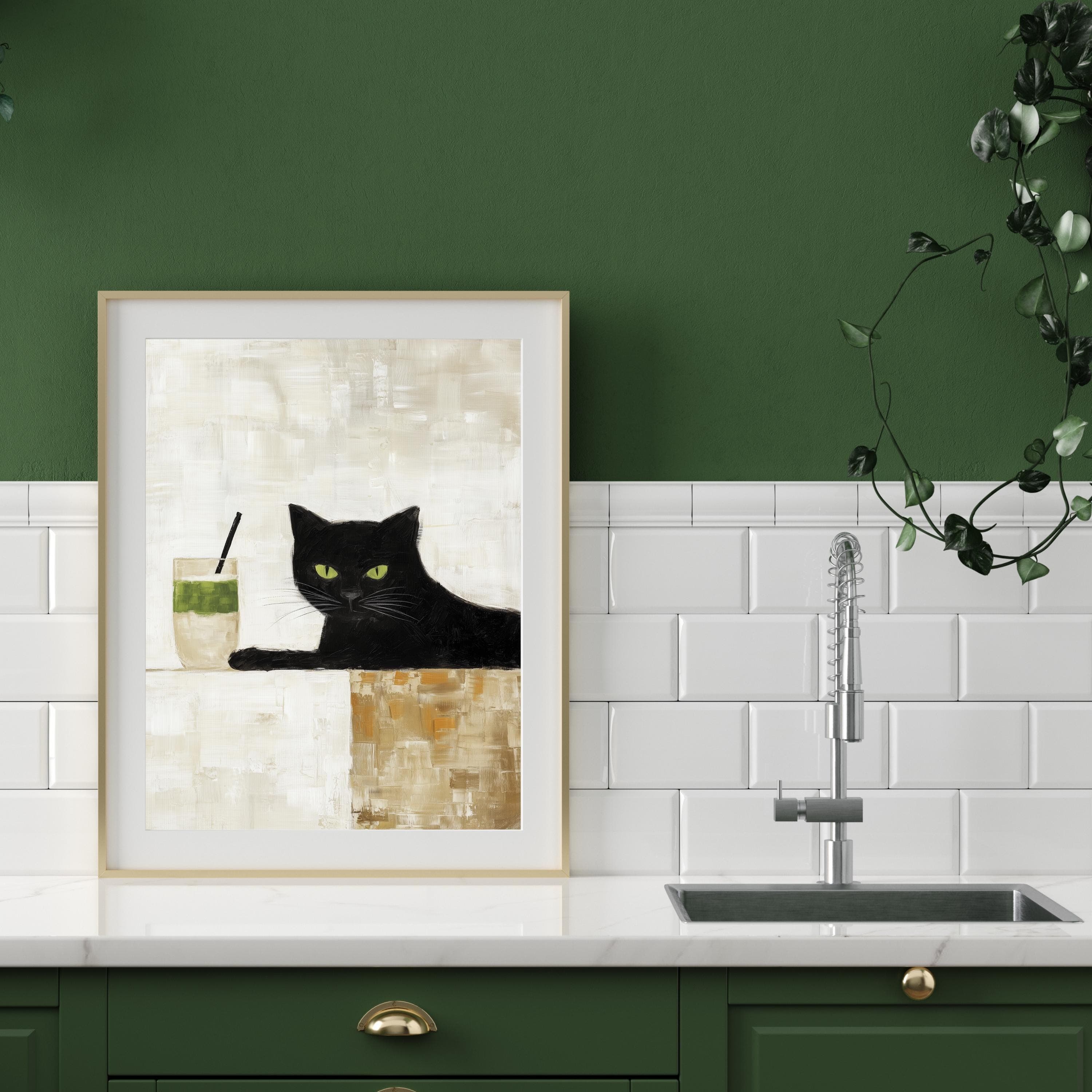 Abstract Black Cat Oil Painting, Minimalist Black Cat Poster, Abstract Animal Wall Art, Whimsical Black Cat Art, Abstract Oil Painting Print - view 6