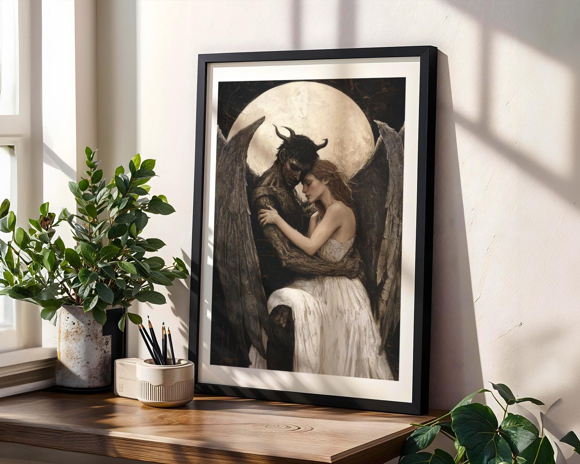 Victorian Gothic Angel and Demon Painting, Gothic Victorian Wall Art, Moody Victorian Art, Dark Victorian Love Painting, Gothic Romantic Art - view 7