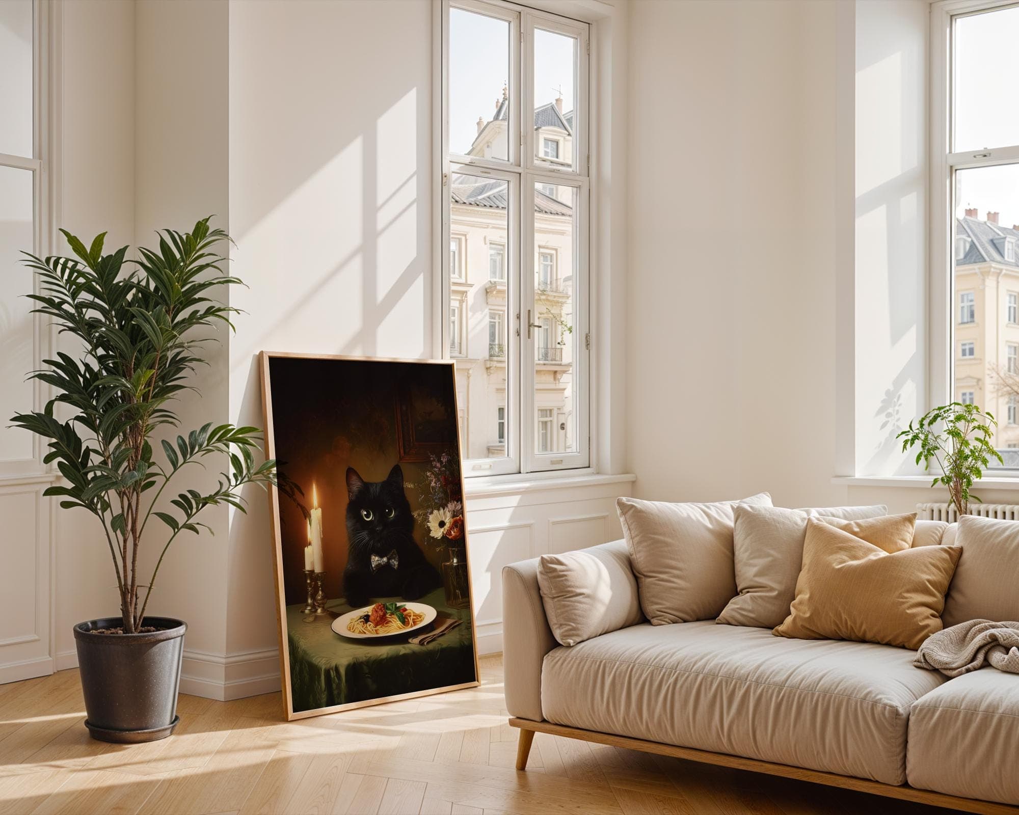 Black Cat Spaghetti Art Print, Funny Black Cat Wall Art, Pasta Lover Gift, Dark Academia Cat Wall Art, Quirky Dining Room Poster, Black Cat - view 6