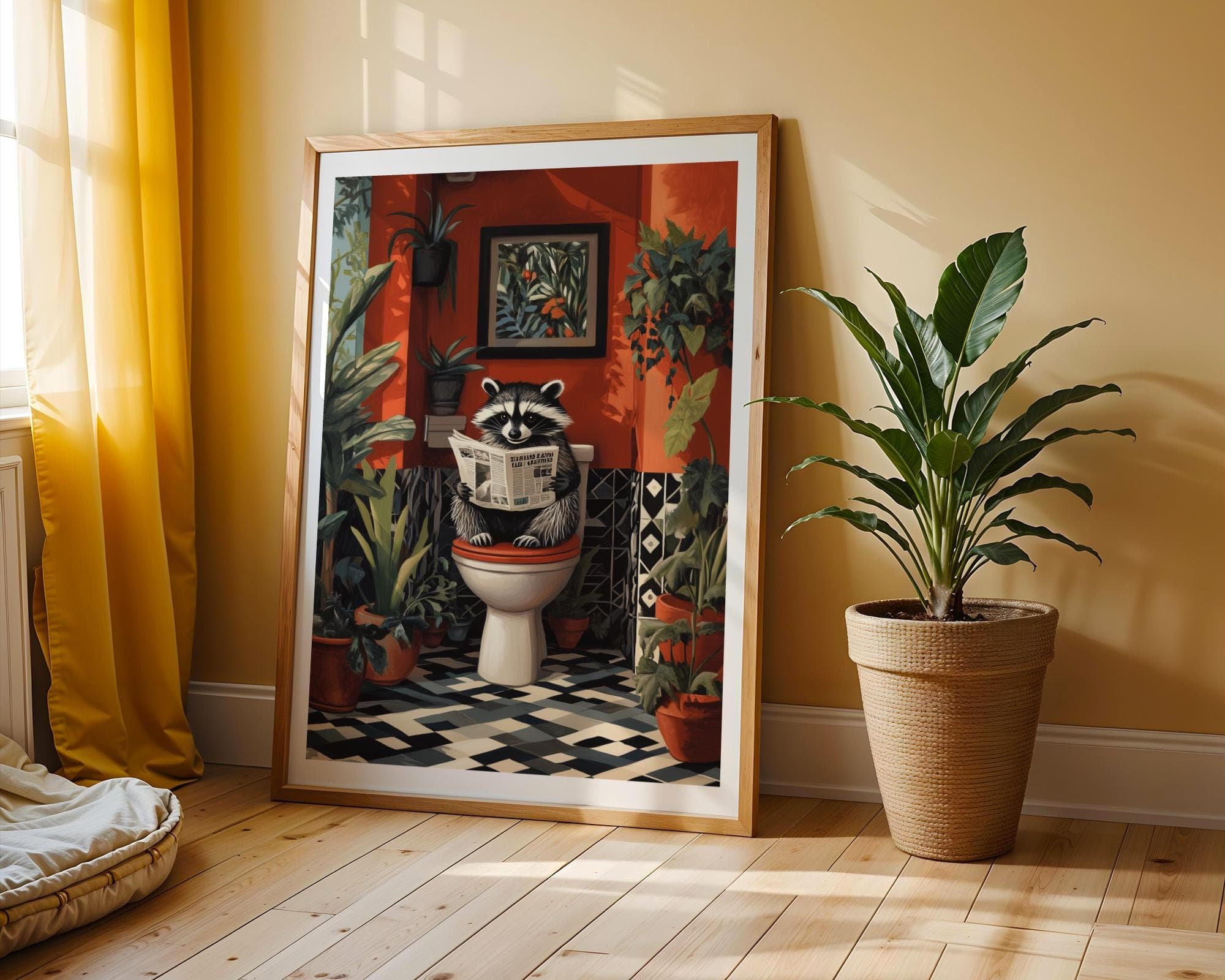 Cute Racoon on Toilet, Funny Bathroom Decor, Pintable Racoon, Funny Racoon Reading on Toilet, Humor Cute Racoon Poster, Kids Bathroom Prints - view 5
