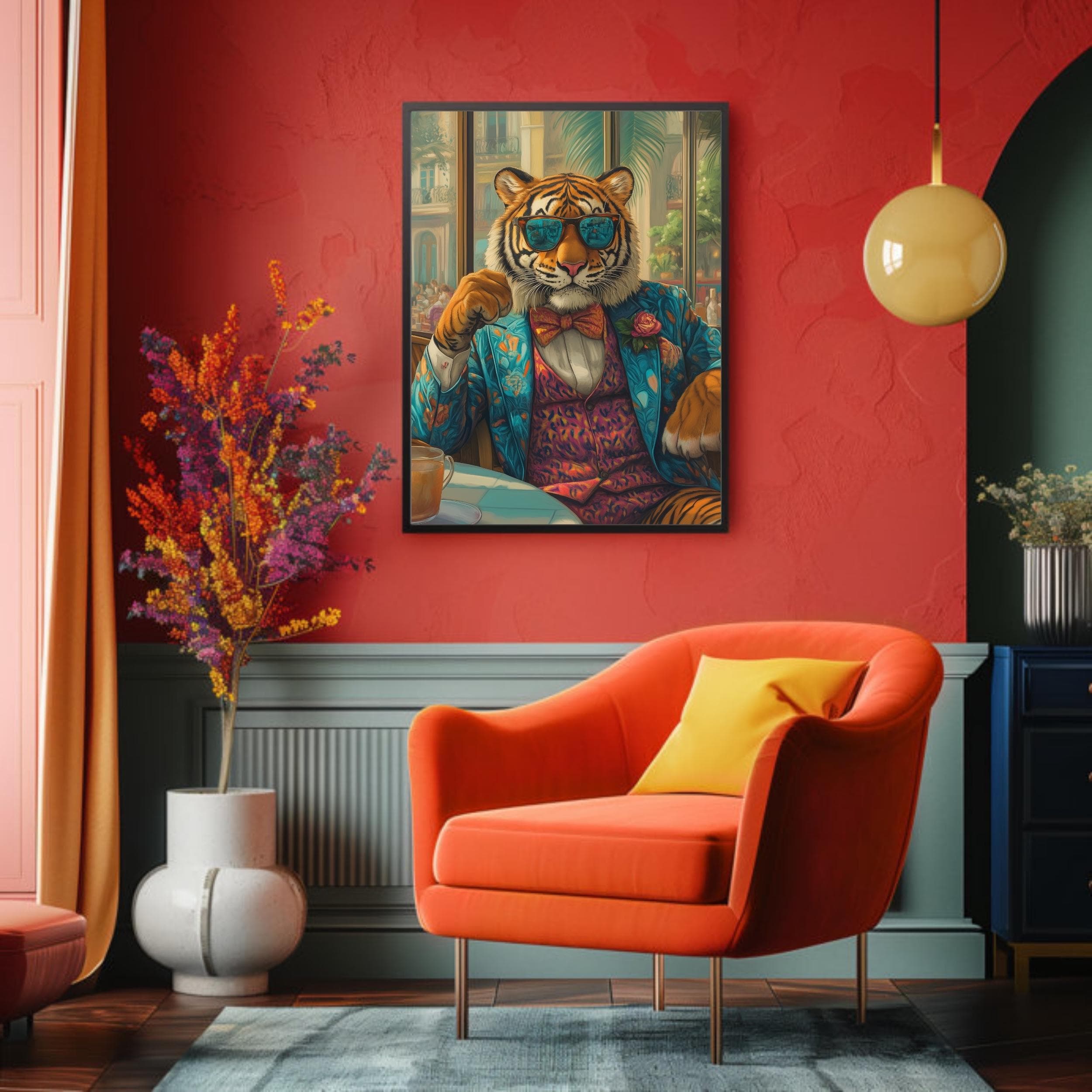 Maximalist Tiger Poster, Aesthetic Tiger Maximalist Decor, Preppy Dorm Decor, Cute Apartment Decor, Eclectic Home Decor, Funky Wall Art - view 3