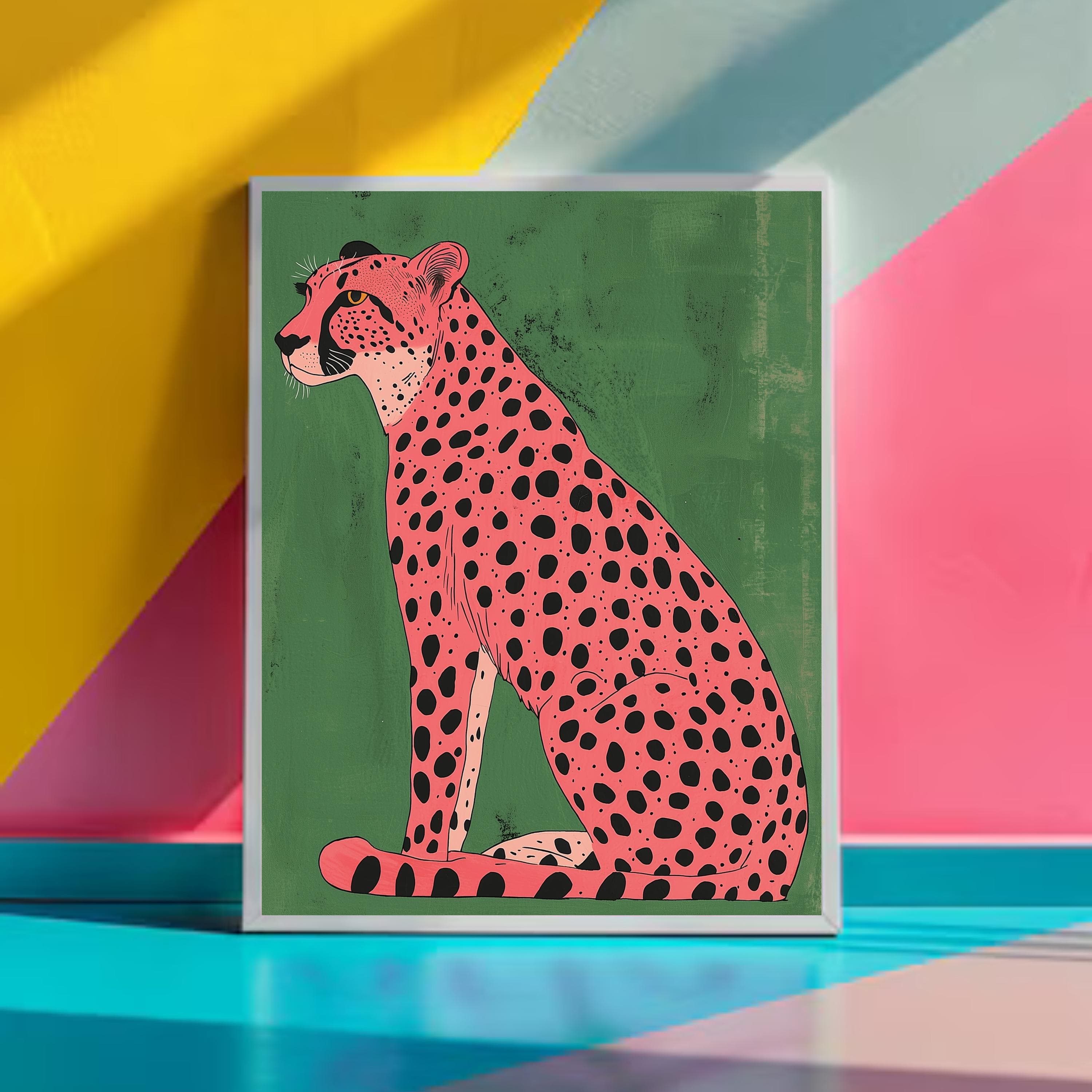 Pink Cheetah Wall Art, Eclectic Animal Wall Decor, Eclectic Animal Wall Art, Eclectic Pink Cheetah Print, Colorful Cheetah Wall Art - view 6