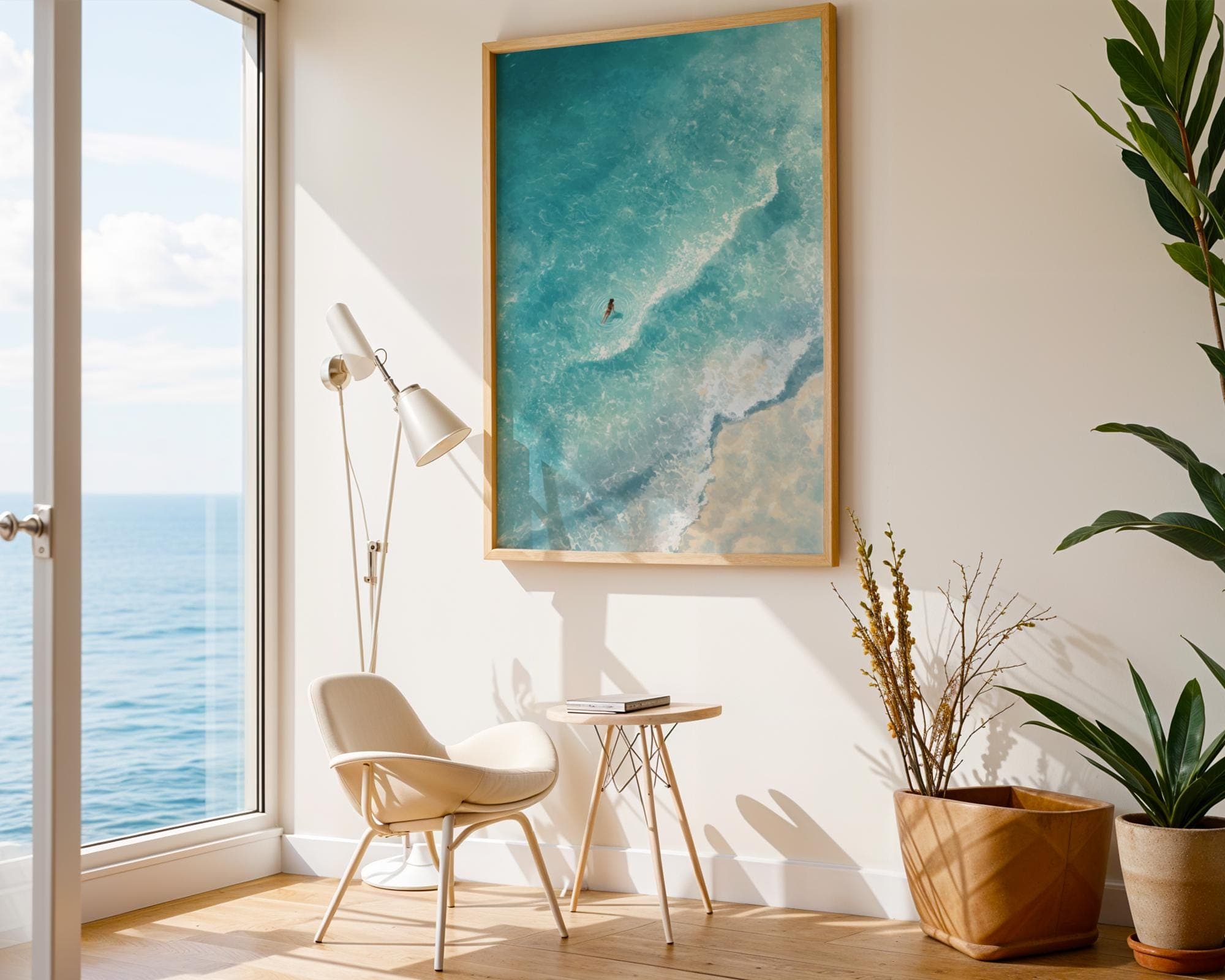 Ocean Wave Wall Art, Beach Aerial Coastal Print, Modern Coastal Wall Decor, Summer Ocean Art, Digital Download, Aerial Beach Painting - view 3