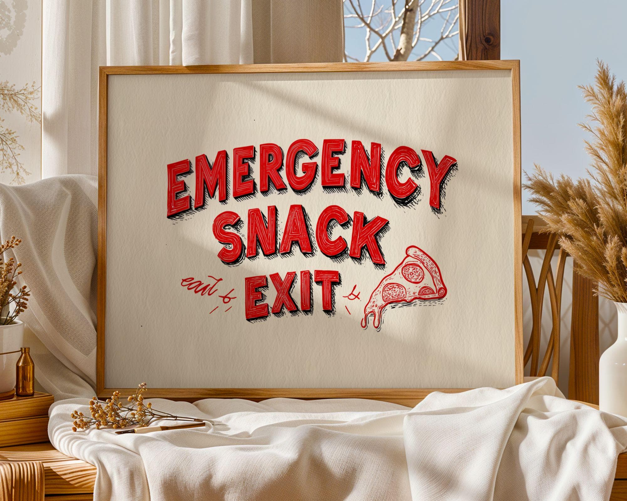 Emergency Snack Poster, Funny Kitchen Wall Art Print, Funny Food Wall Art, Bar Cart Decor, Food Quote Wall Art, Cafe Wall Decor, Digital Art - view 4
