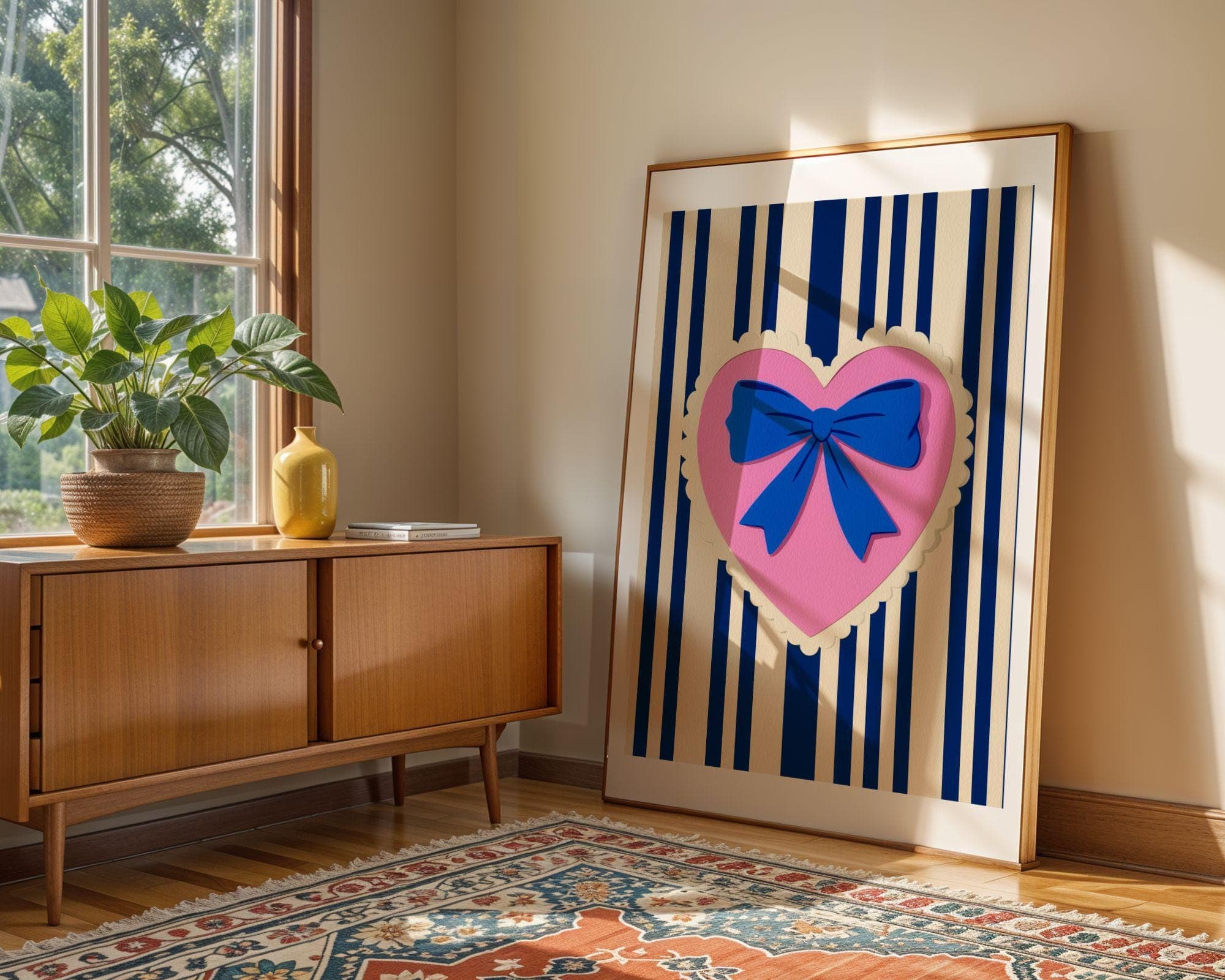 Preppy Bow Wall Art, Coquette Room Decor, Girly Aesthetic Poster, Feminine Retro Art, Pastel Pink Heart, Cute Retro Art, Cute Preppy Print - view 7
