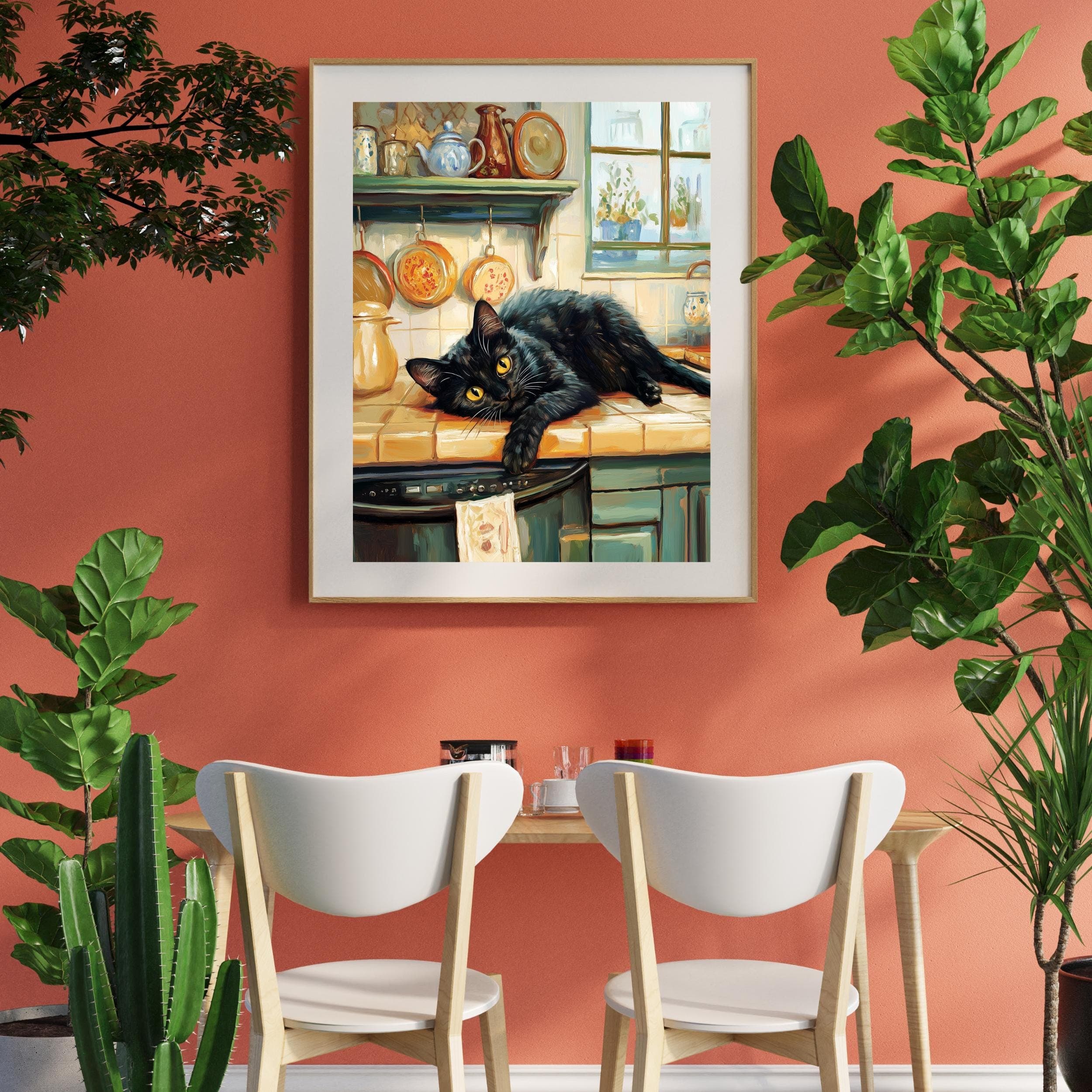 Cozy Kitchen Art, Black Cat Painting, Rustic Home Decor, Black Cat Painting, Farmhouse Kitchen Wall Art, Whimsical Black Cat Art, Cat Poster - view 6