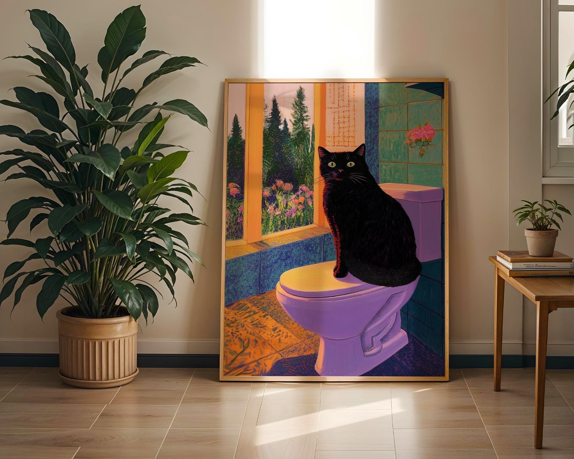 Funny Black Cat Bathroom Wall Art, Quirky Bathroom Decor, Quirky Cat Lover Gift, Black Cat Bathroom Print, Whimsical Cat Decor, Animal Print - view 6