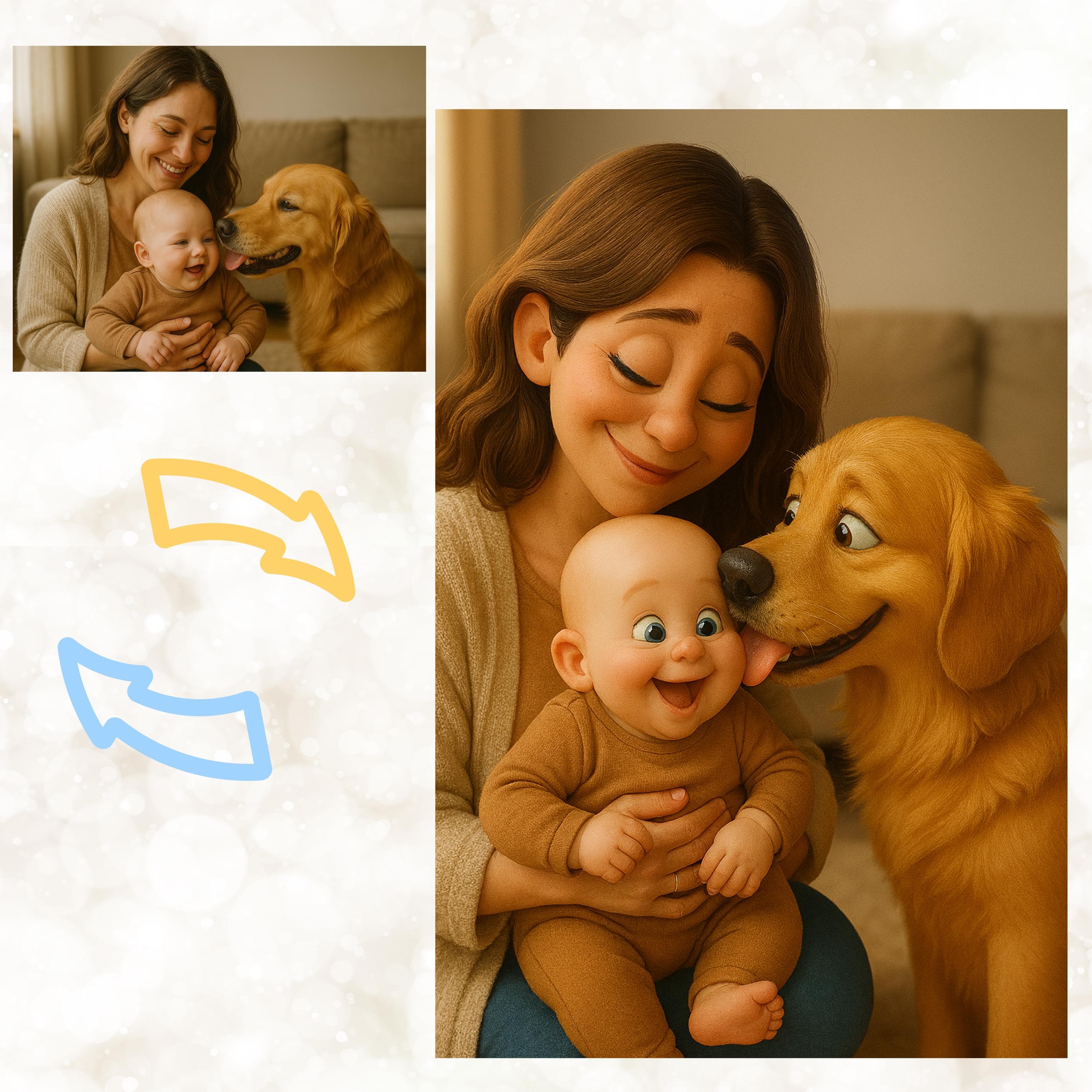 Personalized Cartoon Family Portrait, Custom Family Gift, Personalized Digital Art of Couples, Funny Cartoon Art Gift,Emotional Dog Mom Gift - view 3