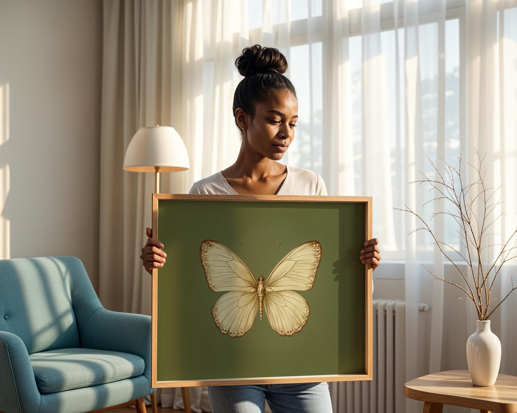 Cream Butterfly Wall Art, Minimalist Butterfly Painting, Minimalist Butterfly Art, Soft Earth Tone Art Print for Cozy Spaces, Butterfly Art - view 4