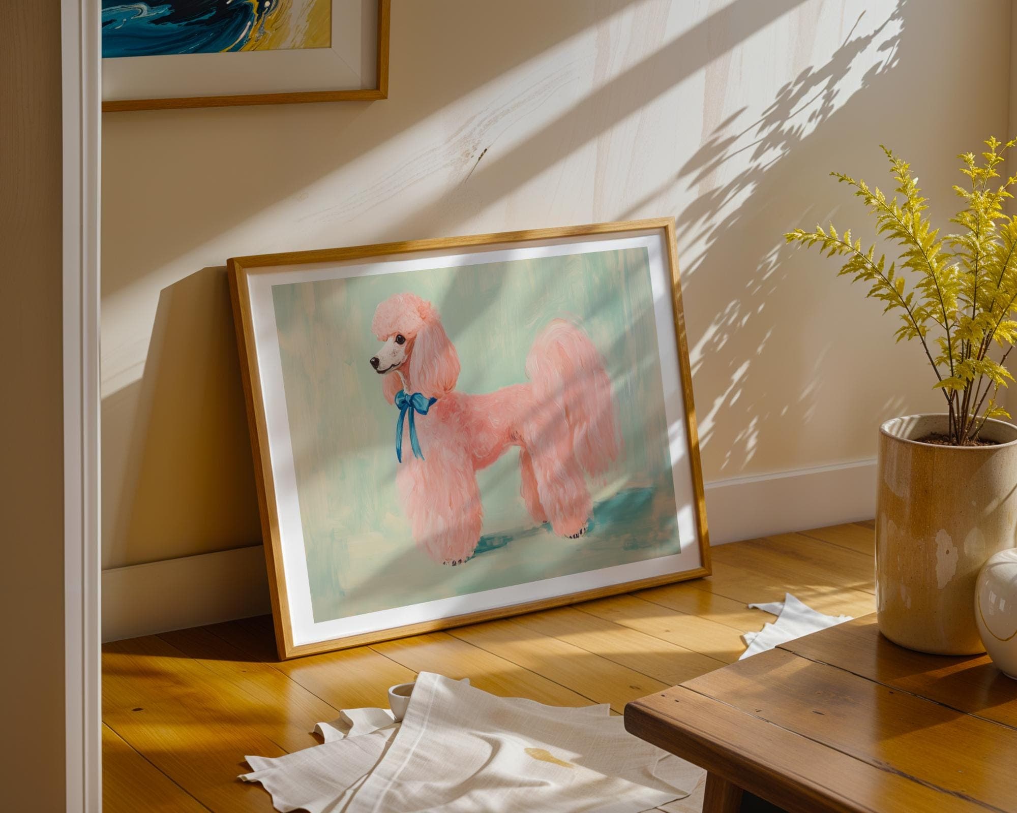 Pink Poodle Digital Art Print - Playful Animal Wall Art for Kids and Modern Rooms - Bold Color Palette,Pink Poodle Wall Art Print, Poddle - view 6